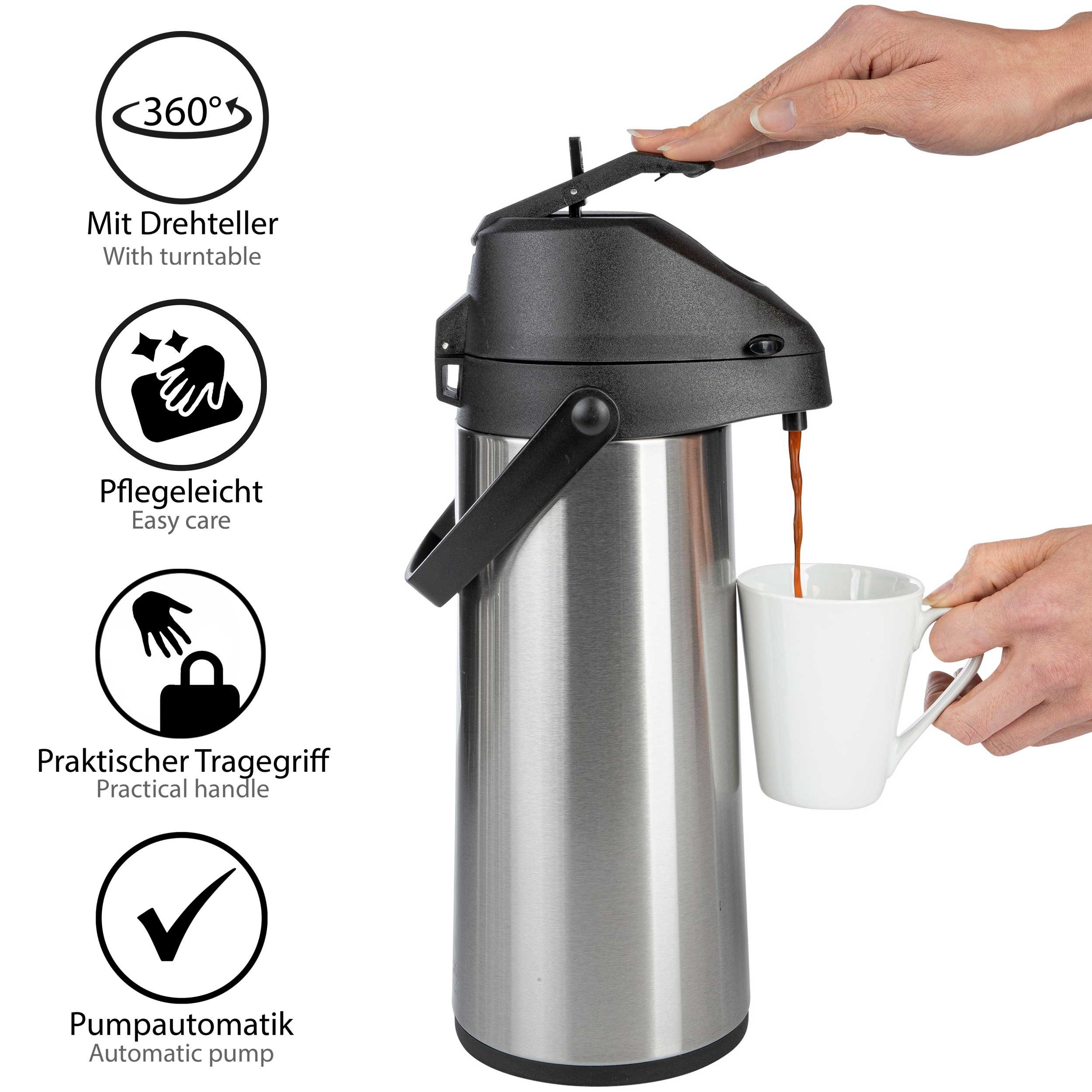 ONVAYA Pump-Isolierkanne Airpot Pumpkanne, Isolierkanne, Thermoskanne, Edelstahl, 1.9L, 3L, 5L, 1.9 l – Bild 2 von 5