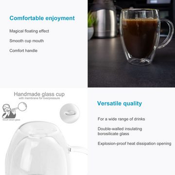 Intirilife Thermoglas, Glas, 2x Thermoglas Teeglas Kaffeeglas 350ml Doppelwandig