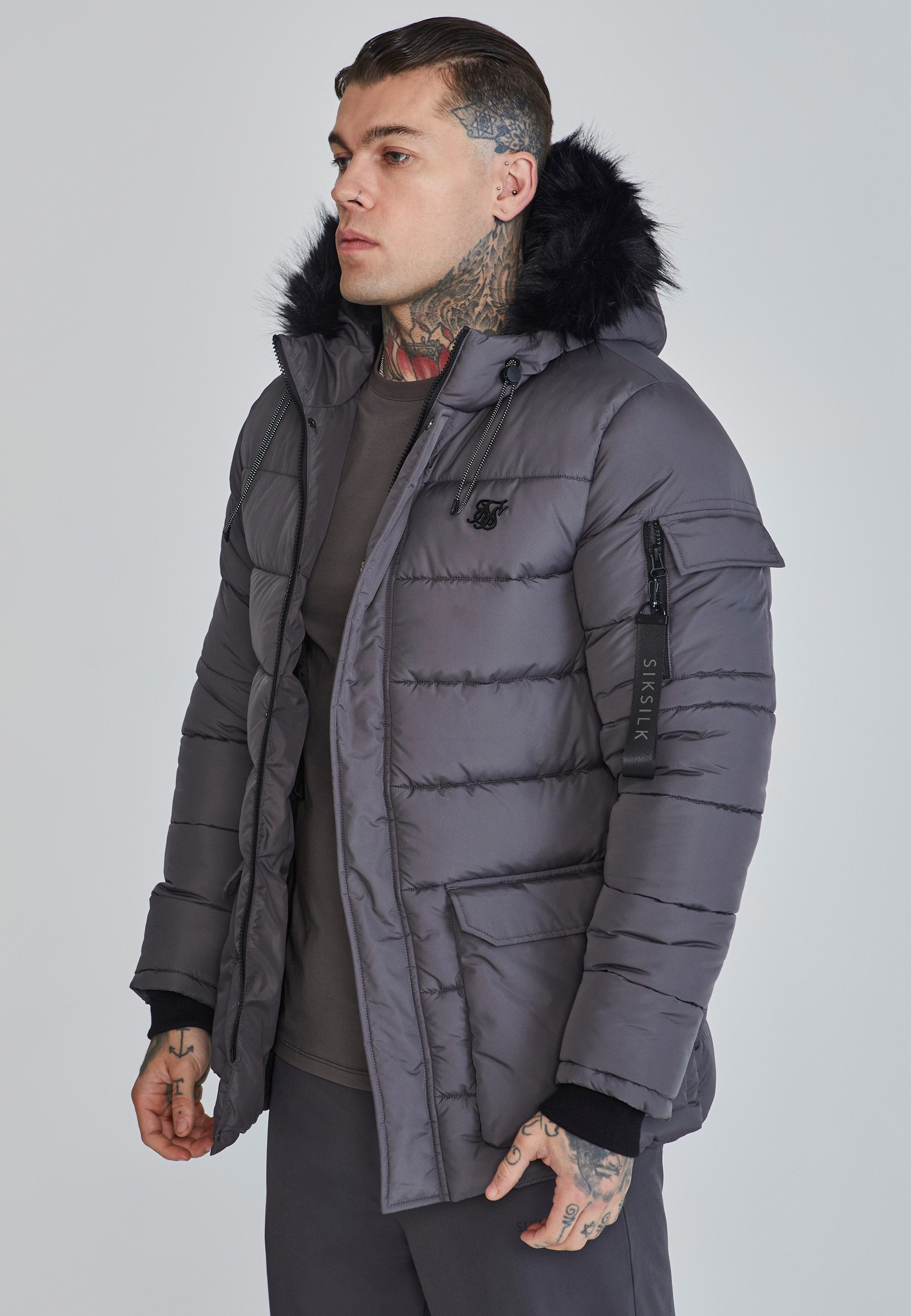 Siksilk Parka SikSilk Herren Grauer Parka günstig online kaufen