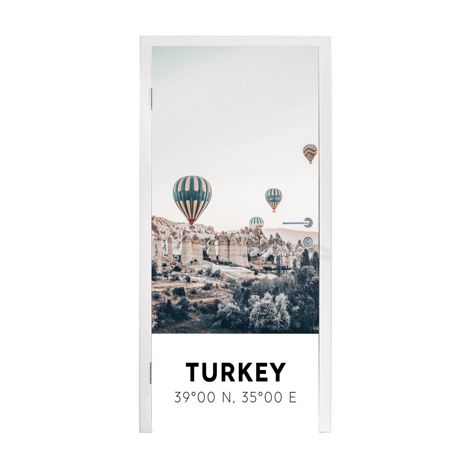 MuchoWow Türtapete Heißluftballon - Türkei - Sommer - Grau, Matt, bedruckt, (1 St), Fototapete für Tür, Türaufkleber, 75x205 cm