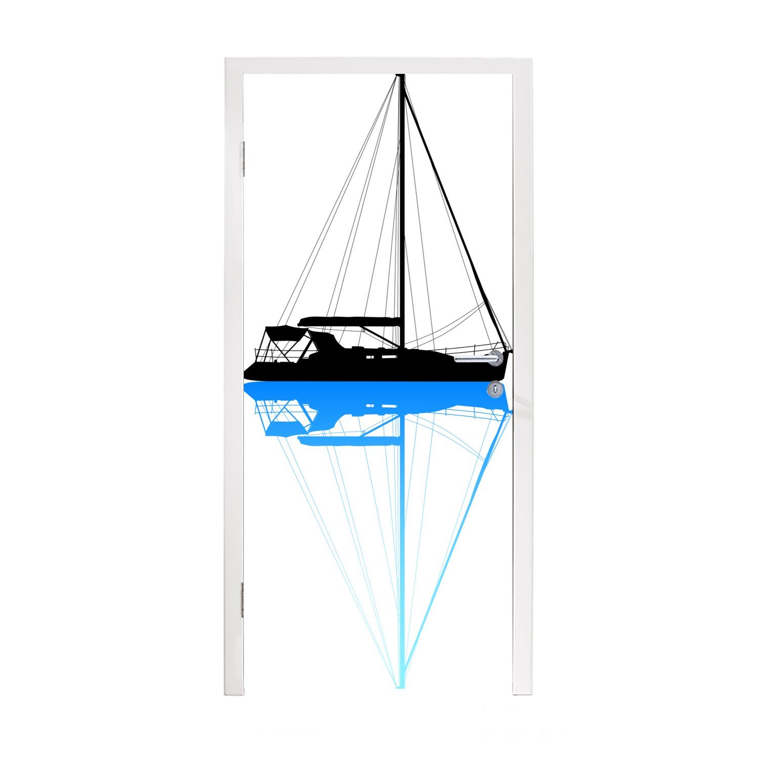 MuchoWow Türtapete Illustration bedruckt, Yacht Matt, Segeln Fototapete 75x205 mit Türaufkleber, einer der für Eine (1 St), Luft, Tür, cm in