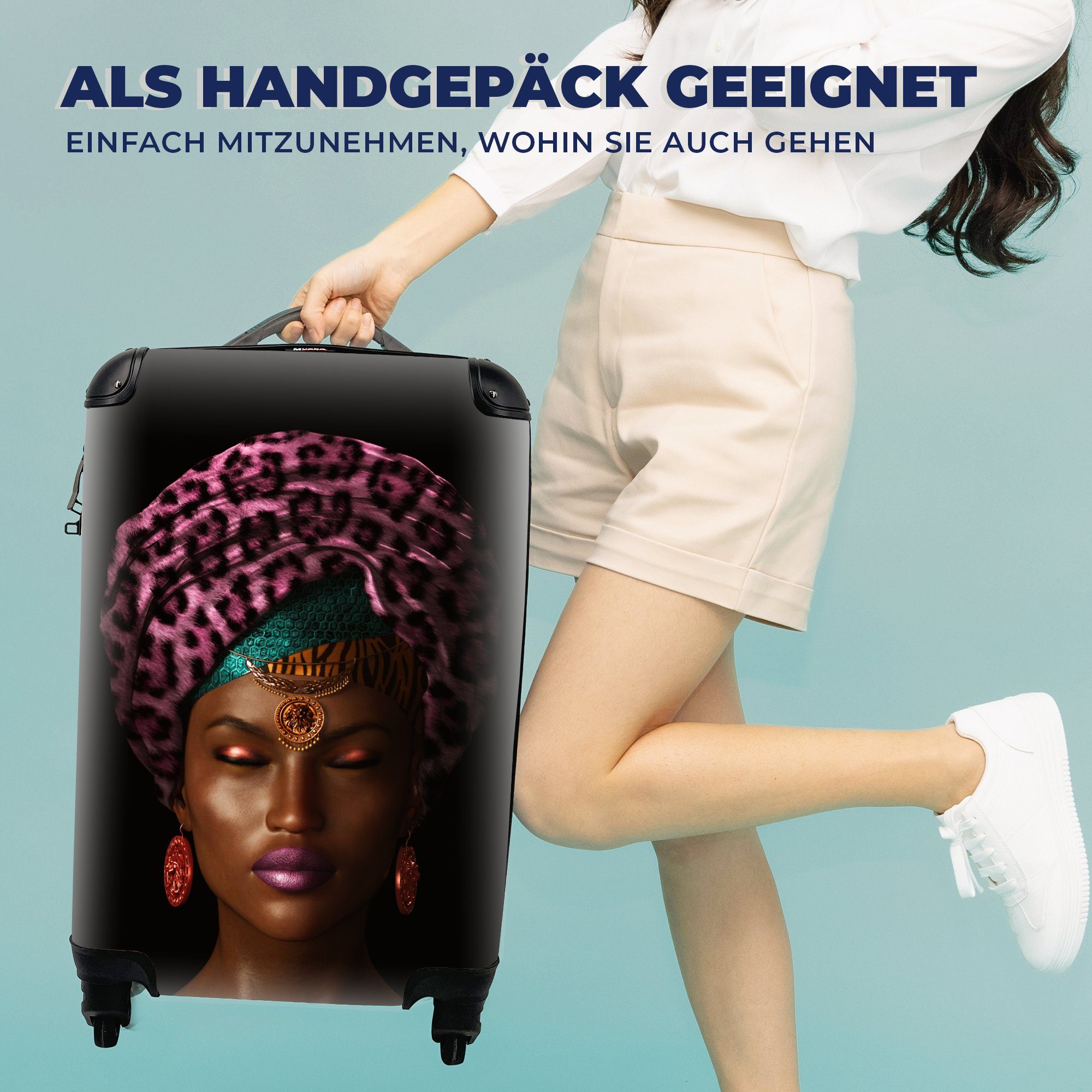 Handgepäck Reisetasche - Frau - 4 Farbe Trolley, mit Handgepäckkoffer Kopftuch, rollen, für Rollen, MuchoWow Ferien, Reisekoffer