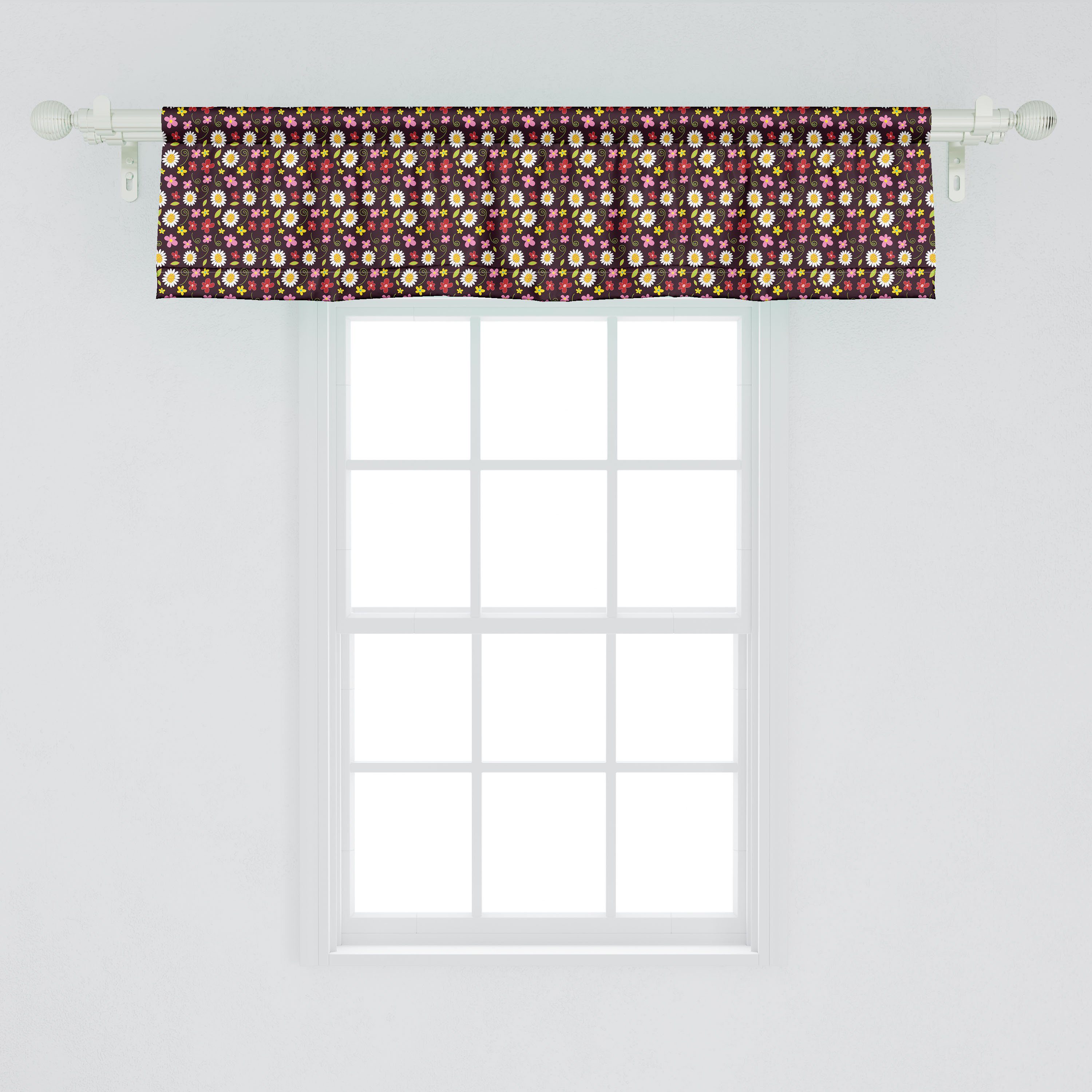 Scheibengardine Vorhang Microfaser, Kunst Dekor Stangentasche, für Schlafzimmer Küche mit Gänseblümchen-Blumen-Motive Blumen Abakuhaus, Volant