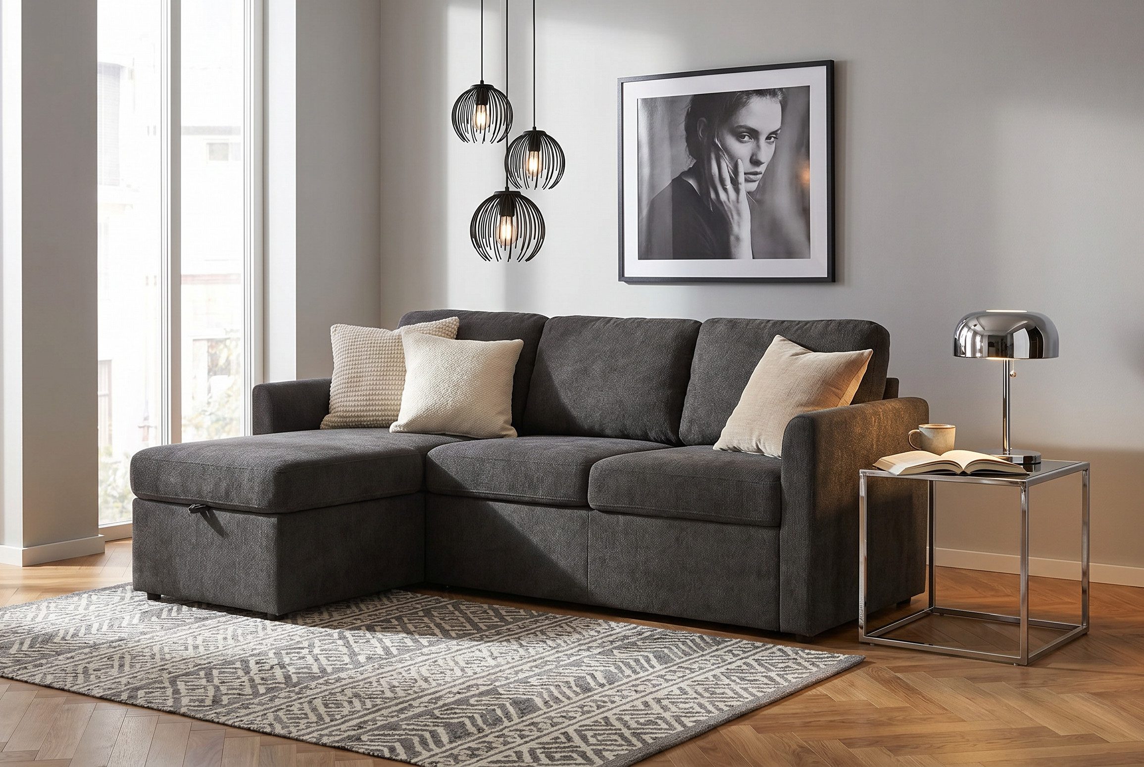 Dorel Home Ecksofa NORDHUS, L-Form, 200 cm, Recamiere rechts/links montierbar, mit Stauraum, feiner Webstoff-Bezug
