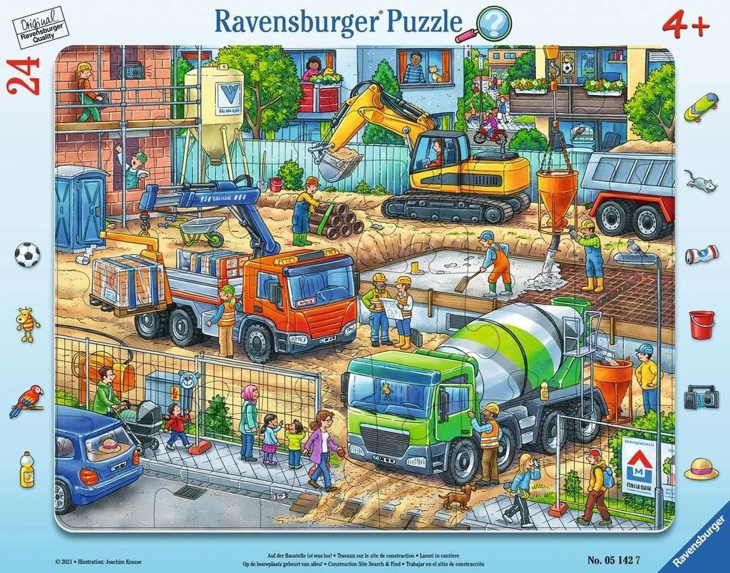 Ravensburger Rahmenpuzzle Rahmenpuzzle Auf der Teile, 24 was ist los! Puzzleteile Baustelle 24