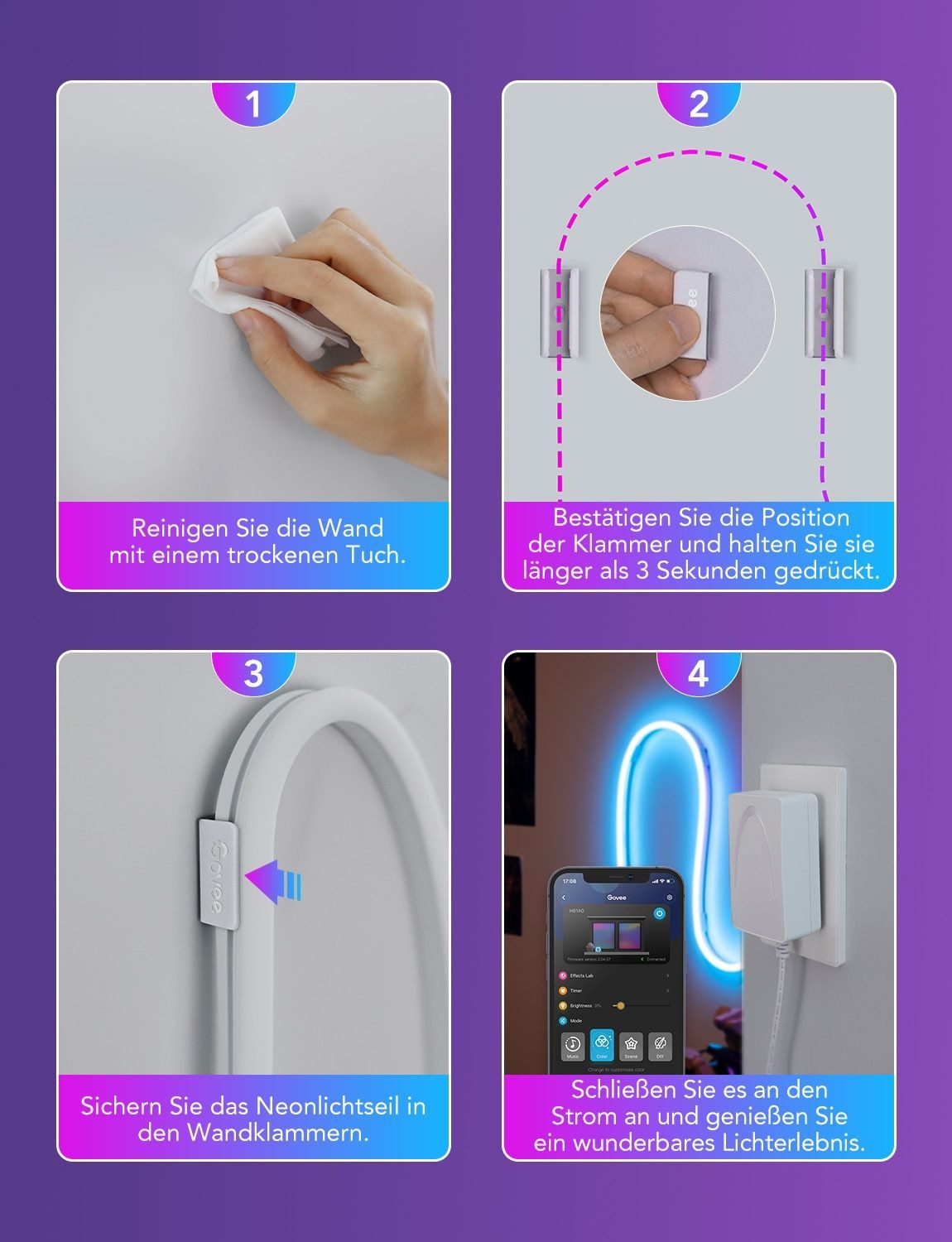 Govee LED Stripe GOVEE Klammer für Neon LED-Strips, 20 Stück, weiß günstig online kaufen