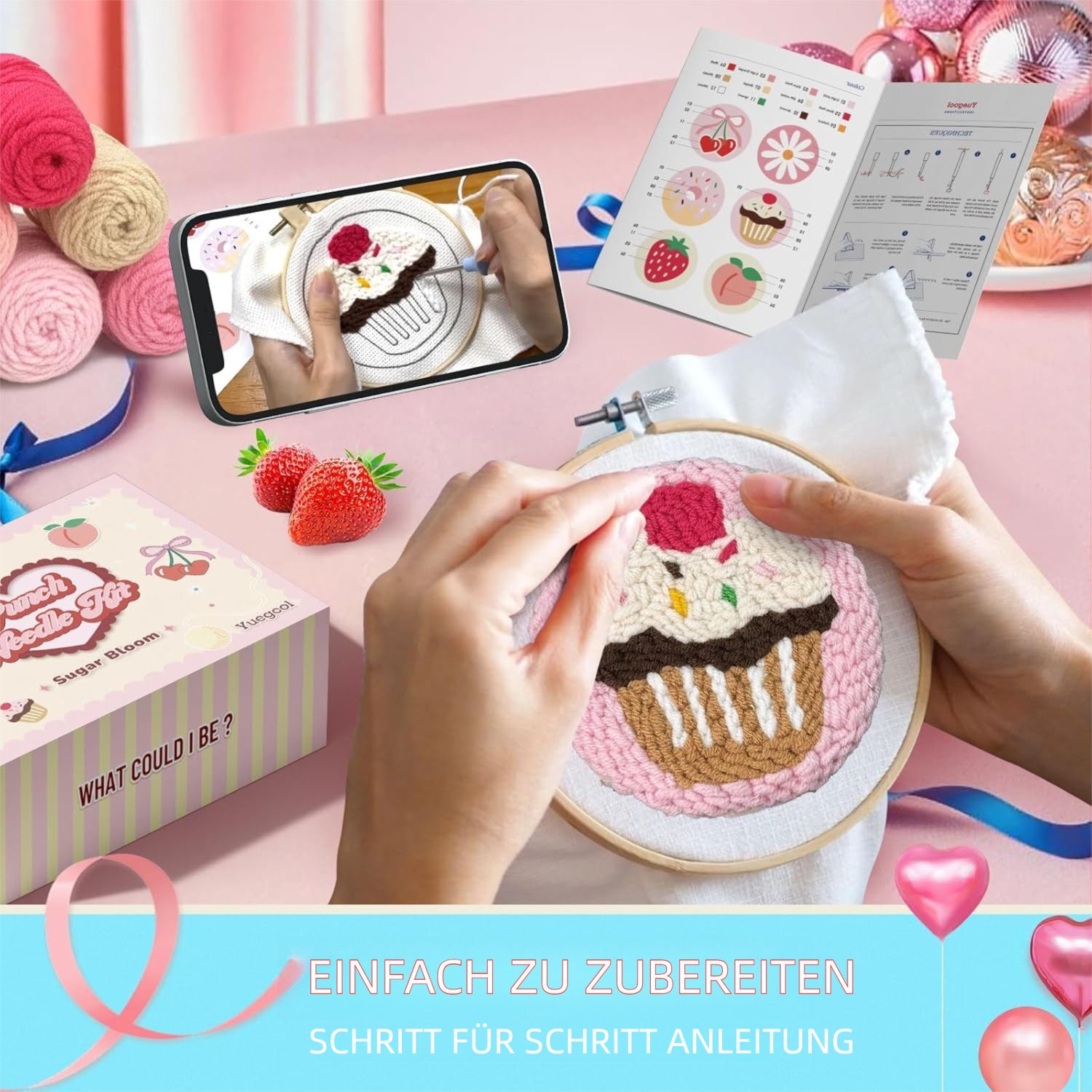 VEKROBOT Nähkästchen Kreativer DIY Ständer Keramik Stickerei entspannend ideales Geschenk (Set, 1 St., DIY-Stressabbau-Set – zum Stempeln & Basteln), 6 teiliges Punch Nadel Untersetzer Set