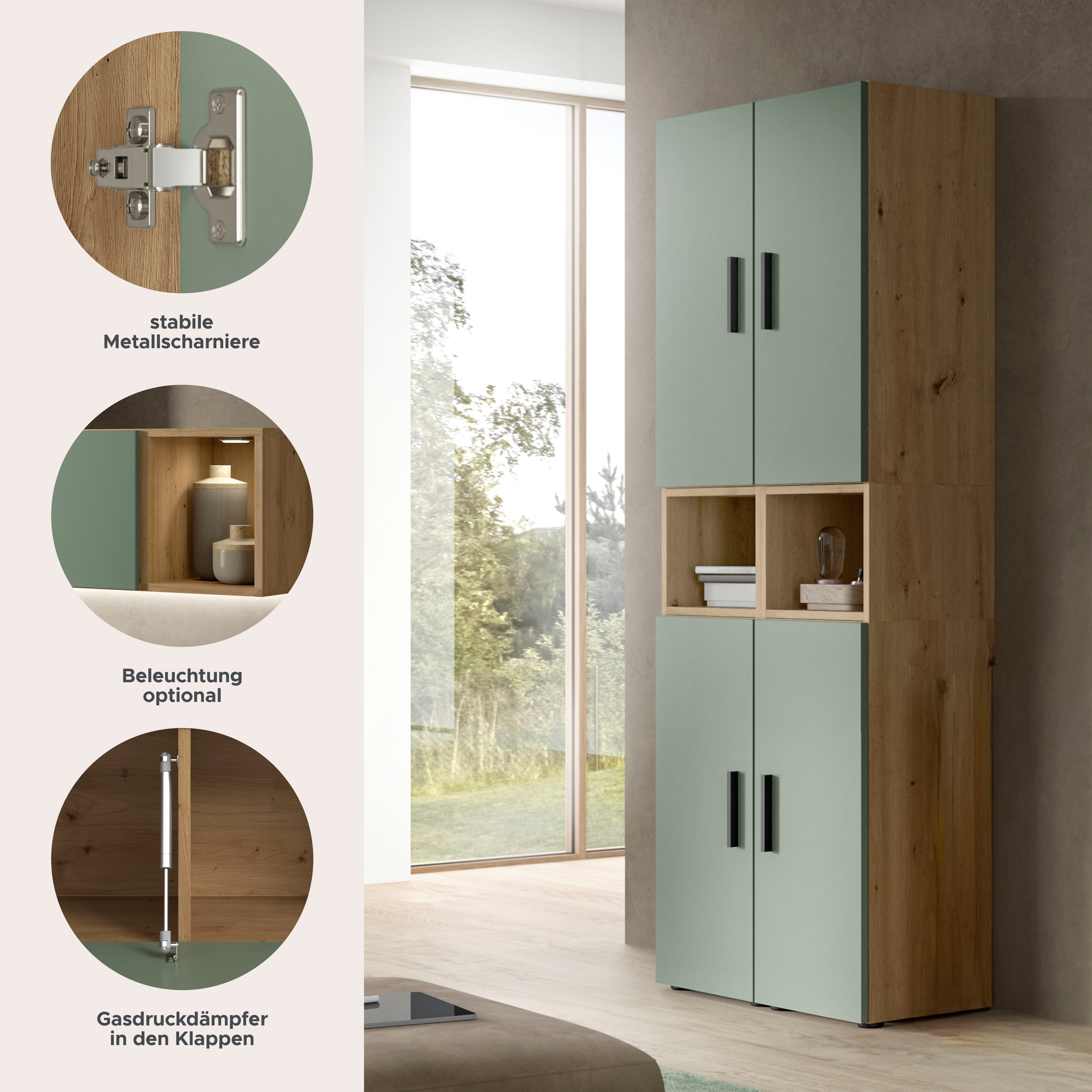 Home affaire Schrank-Set ENESTE, 6-teilig, in verschiedenen Farben, individuell kombinierbar, (2-St., verschiedenste Kombinationmöglichkeiten, stehend oder hängend), Stauraumelement, Kombination, Wohnkombination, Schrankwand, Lowboard