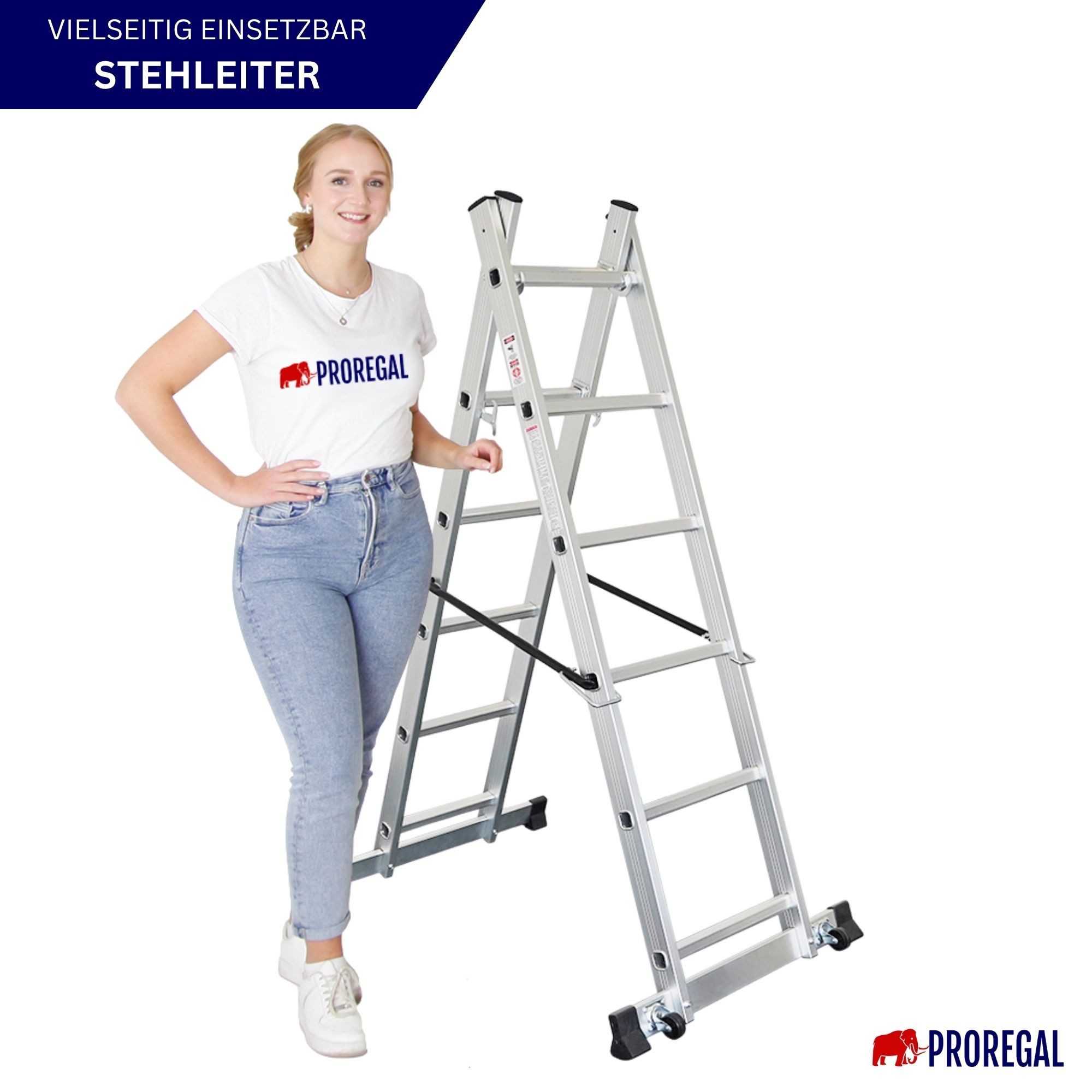 PROREGAL® MULTISTEP 3-in-1 Aluminum Ladder/Step Ladder, 2x6 Rungs, Load Capacity 150kg