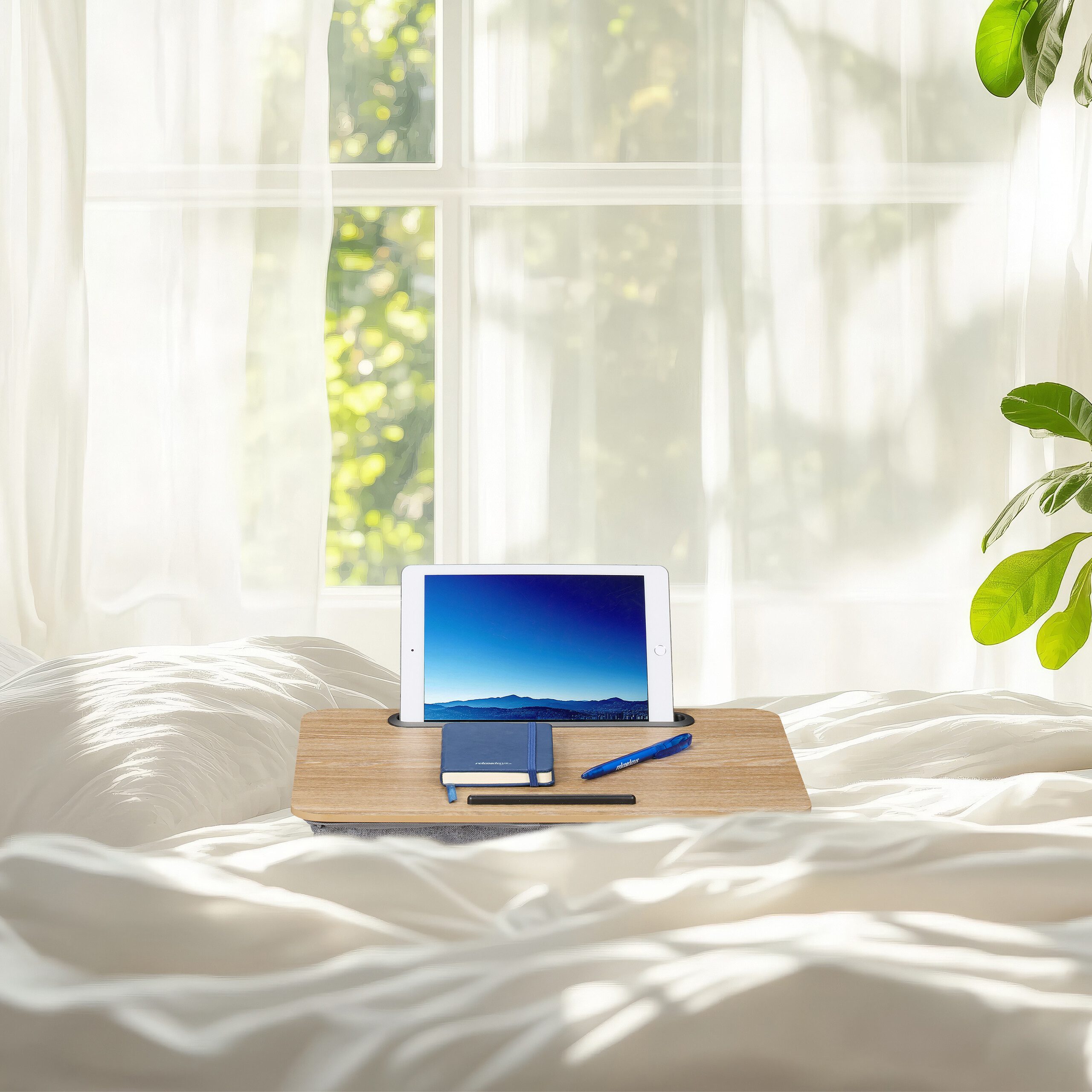 relaxdays Laptop Tablett Laptopkissen mit Handyhalter, Faserplatte