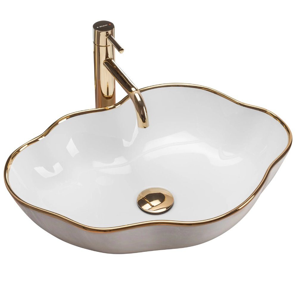wohnwerk.idee Aufsatzwaschbecken Waschbecken Goldrand Gold Edge günstig online kaufen