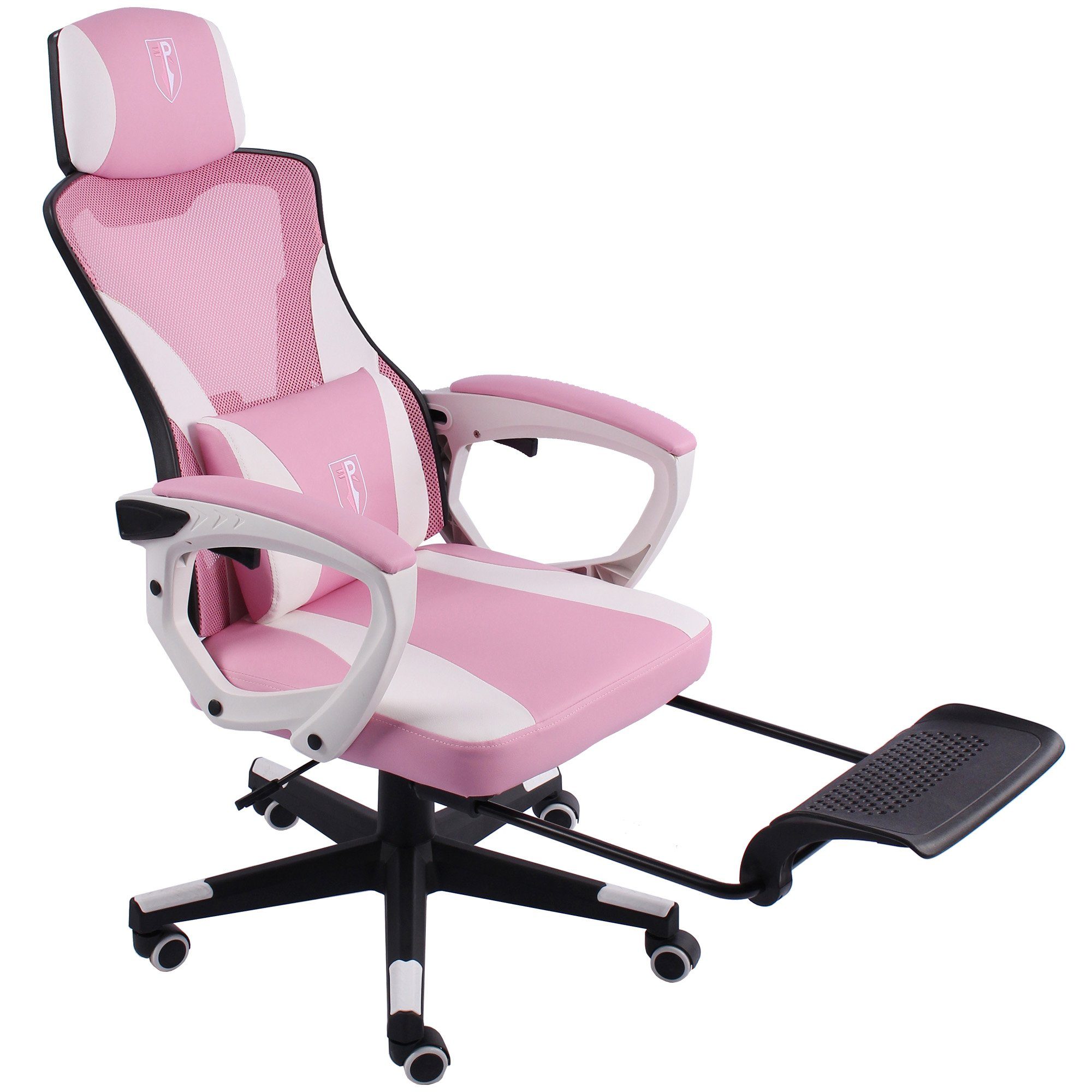 TRISENS Chefsessel Mesh Drehstuhl Netzdesign Nicos PC-Stuhl (1 Stück), Fußstütze Chefsessel Bürostuhl Schwarz/Rosa