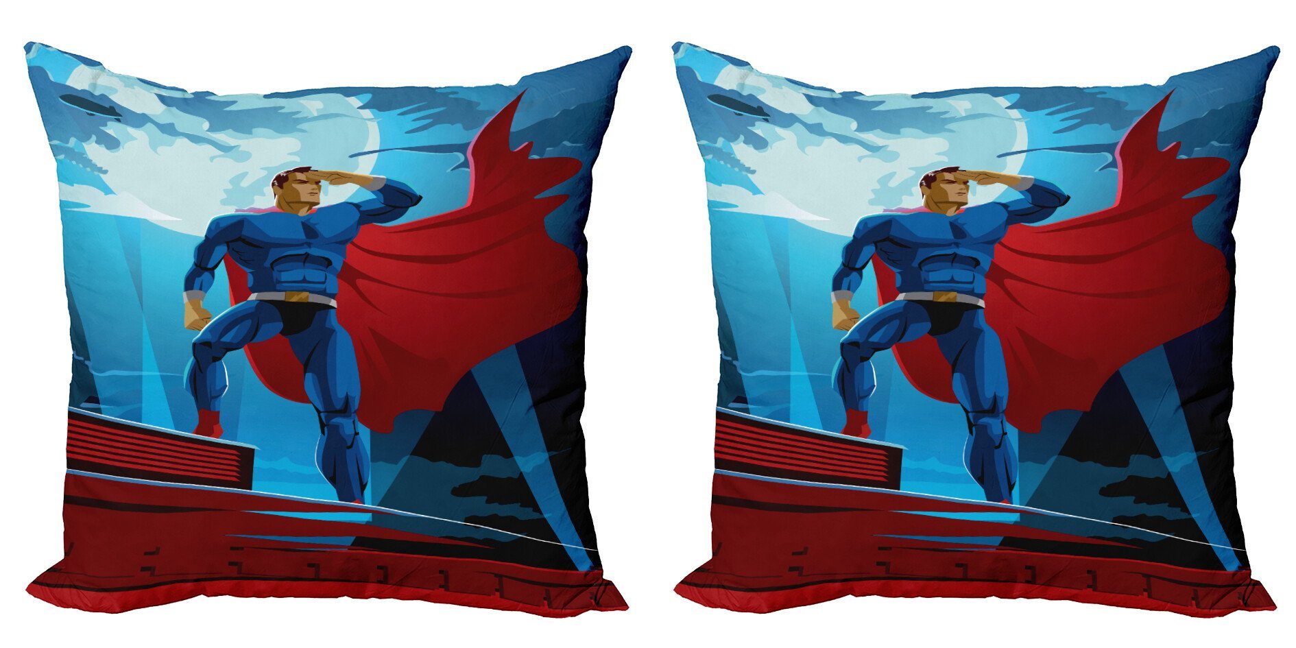Kissenbezüge Modern Accent Doppelseitiger Digitaldruck, Abakuhaus (2 Stück), Superhelden Retro Cartoon Heros
