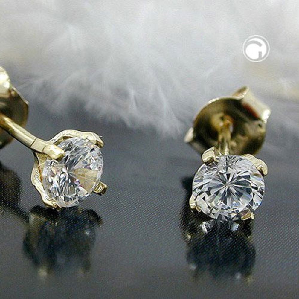 unbespielt Paar Ohrstecker Ohrringe 4 mm Zirkonia 375 Gold, Goldschmuck für Damen und Herren