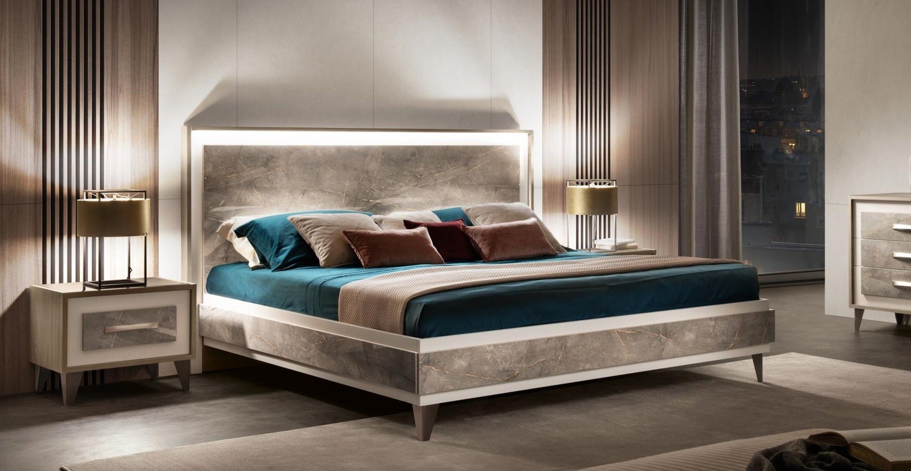 JVmoebel Schlafzimmer-Set »Bett 2x Nachttisch 3tlg Schlafzimmer Set Möbel  Modern Luxus Betten arredoclassic«