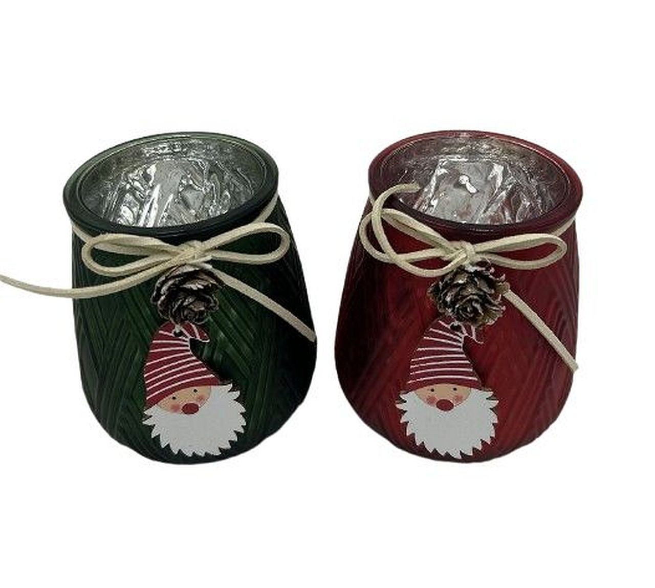 Dragimex Windlicht 2er Set – rot & grün – innen Silber – Ø 9 x 10 cm – Weihnachtsdeko (2er-Set)