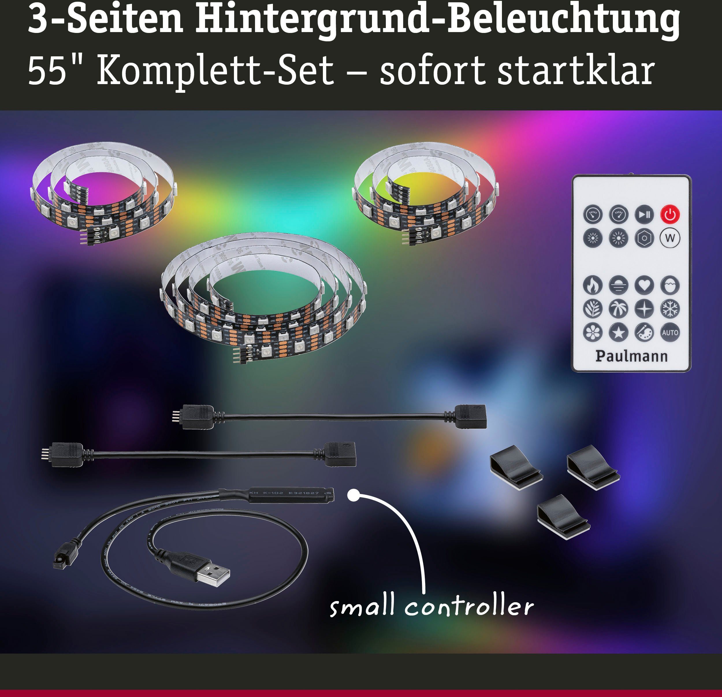 Paulmann LED-Streifen USB Zoll RGB TV-Beleuchtung 3,5W, Strip Rainbow 55 LED Dynamic 1-flammig 2m