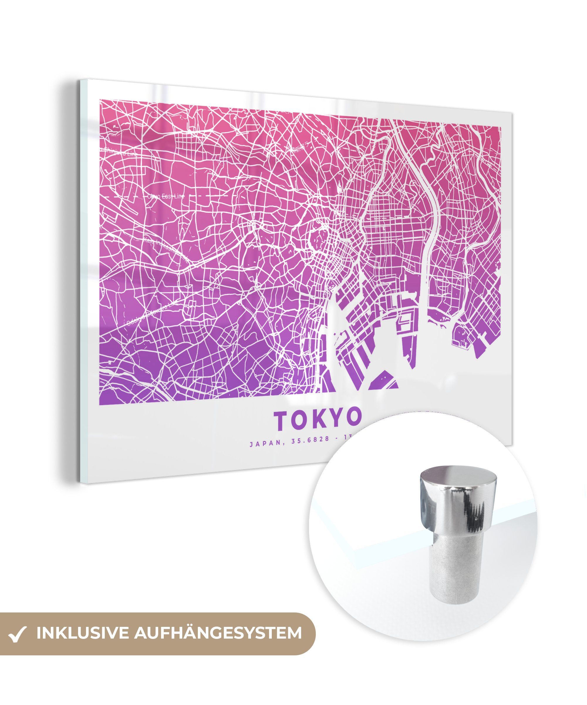 MuchoWow Acrylglasbild Tokio - Japan - Stadtplan, (1 St), Acrylglasbilder Wohnzimmer & Schlafzimmer