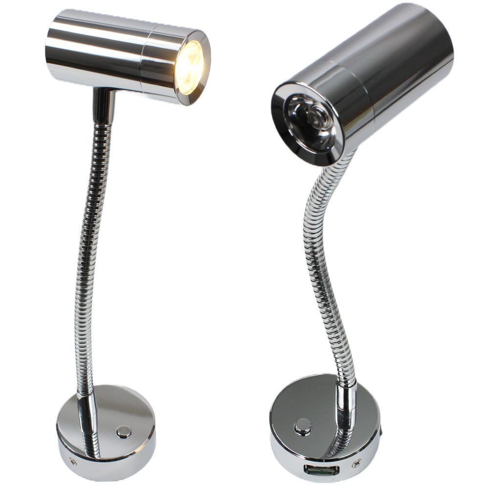 Frilight LED Leselampe LED SMD Schwanenhals Spot Leselampe warmweiß + USB Wohnmobil Caravan