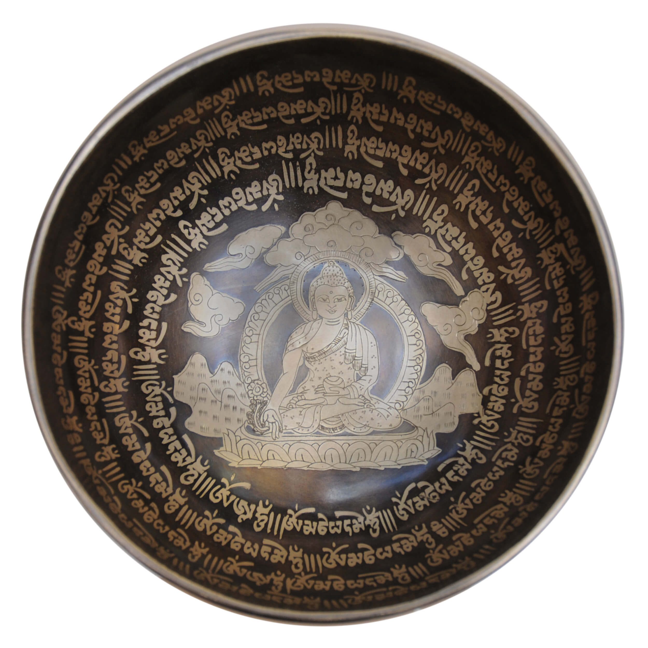 Yogishop Klangschalen Klangschale „Buddha“, Ø ca. 20 cm,Standard, 1-St., Standard, Wohlklingende Metallklangschale.
