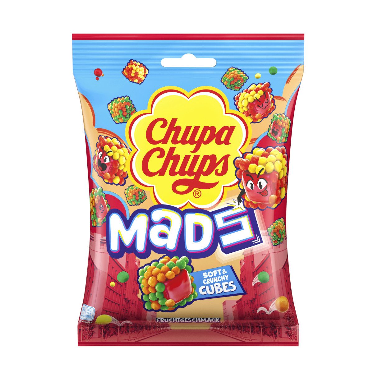 Chupa Chups Süßigkeit, Chupa Chups Mads Fruits Gummibonbons mit Fruchtgeschmack 115g