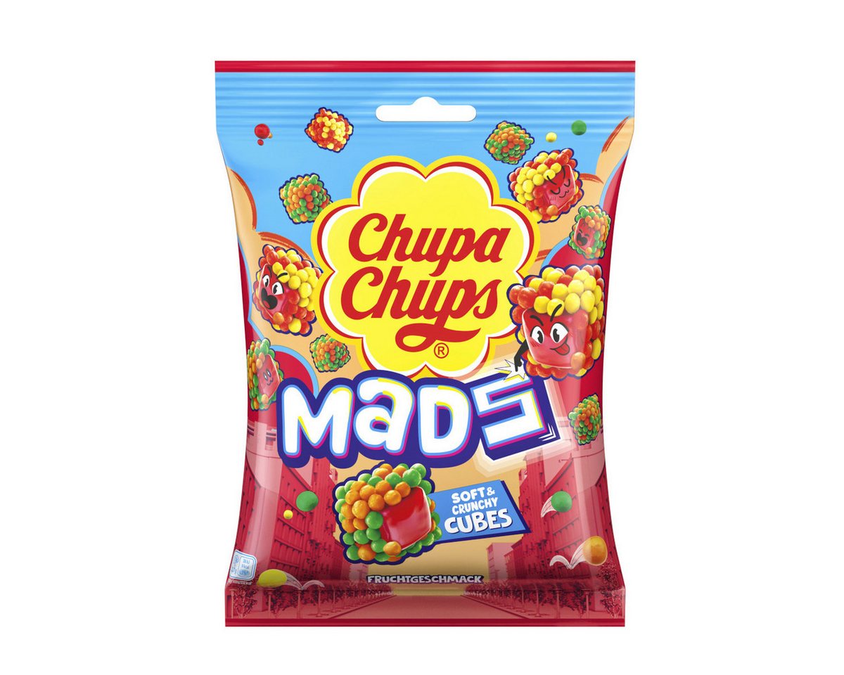Chupa Chups Süßigkeit, Chupa Chups Mads Fruits Gummibonbons mit Fruchtgeschmack 115g