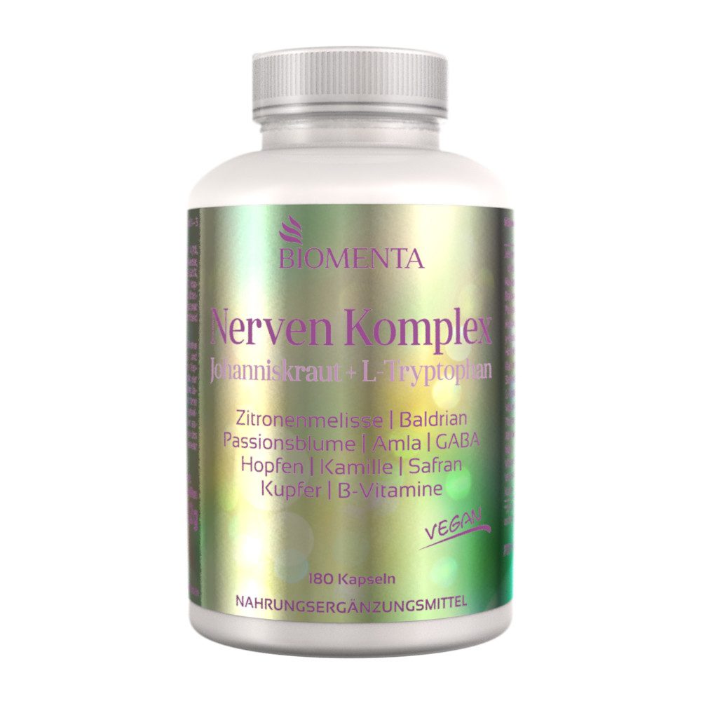 BIOMENTA Nerven Komplex - 180 Nerven Kapseln mit Johanniskraut, Baldrian uvm. Kapseln, 180 St., 145.2 g
