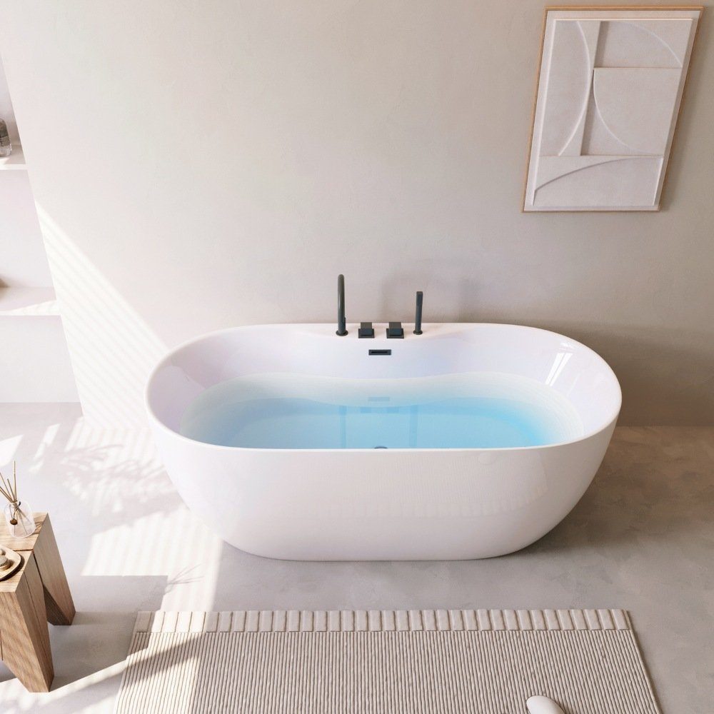 HOME DELUXE Badewanne LENI mit schwarzer Armatur, (1-tlg), 170 x 80 x 58 cm - mit Fußgestell und Abflussset, Wanne, Badezimmer – Bild 5 von 5