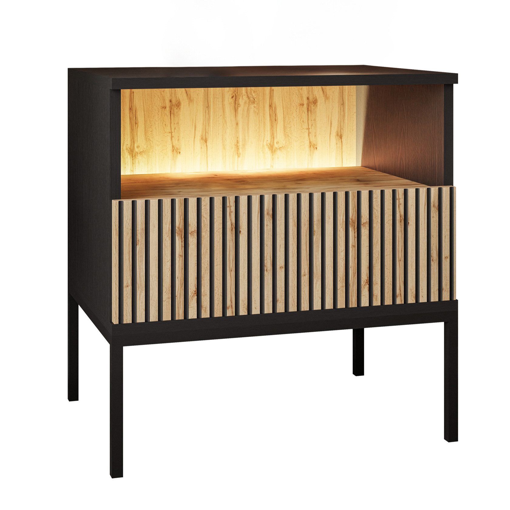 Lookway Nachttisch ECLIPSE S54 Nachtschrank mit Beleuchtung Eiche schwarz w günstig online kaufen