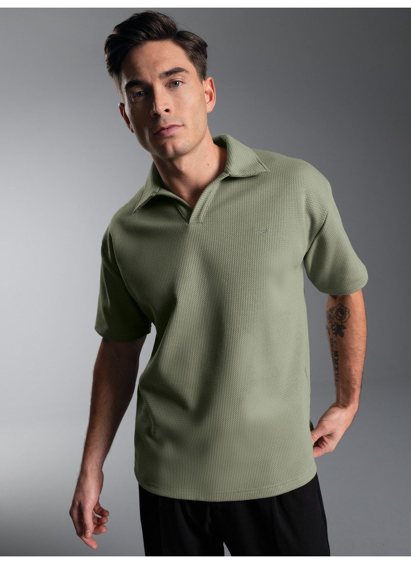 Trigema Poloshirt TRIGEMA Oversized Poloshirt ohne Knopfleiste in Waffelopt günstig online kaufen