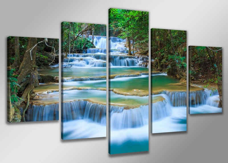 Visario Bild mit Rahmen 2 m x 1 m fünfteiliges Bilderset von Visario auf Leinwand fertig zum Aufhängen/gerahmt, Wasserfall