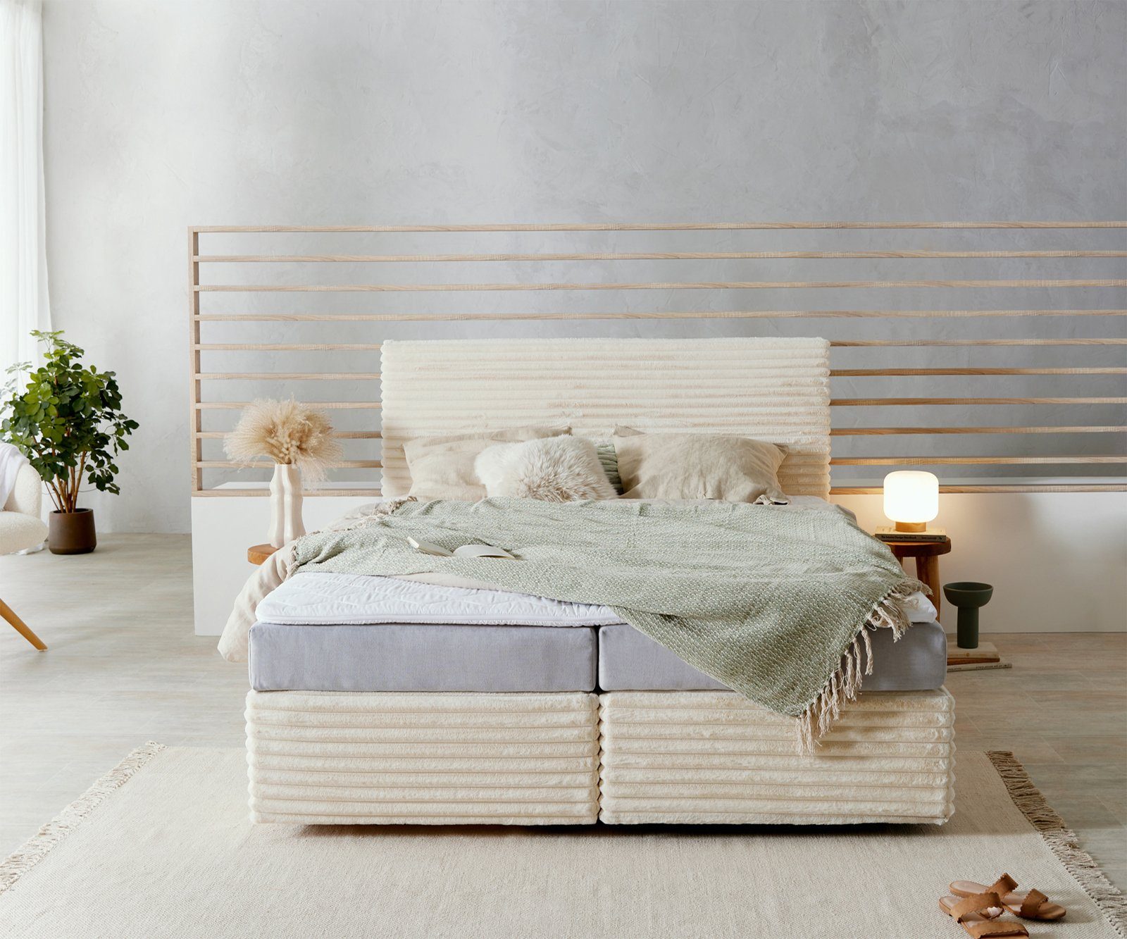 DELIFE Boxspringbett Dream-Well, Plüsch-Cord Beige 160x200 günstig online kaufen