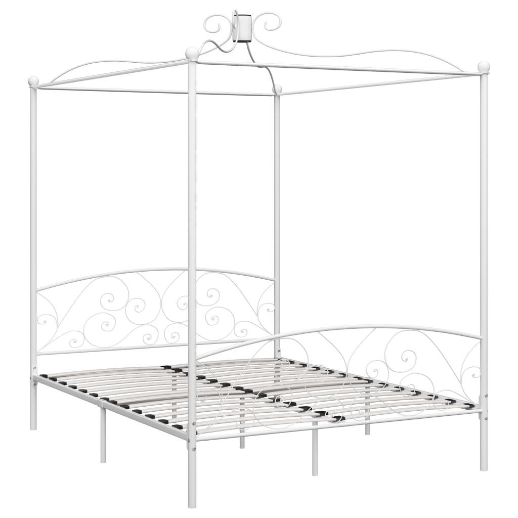vidaXL Himmelbett 160 x 200 cm Himmelbett-Gestell Weiß Metall 160x200 cm Bett Bettrahmen
