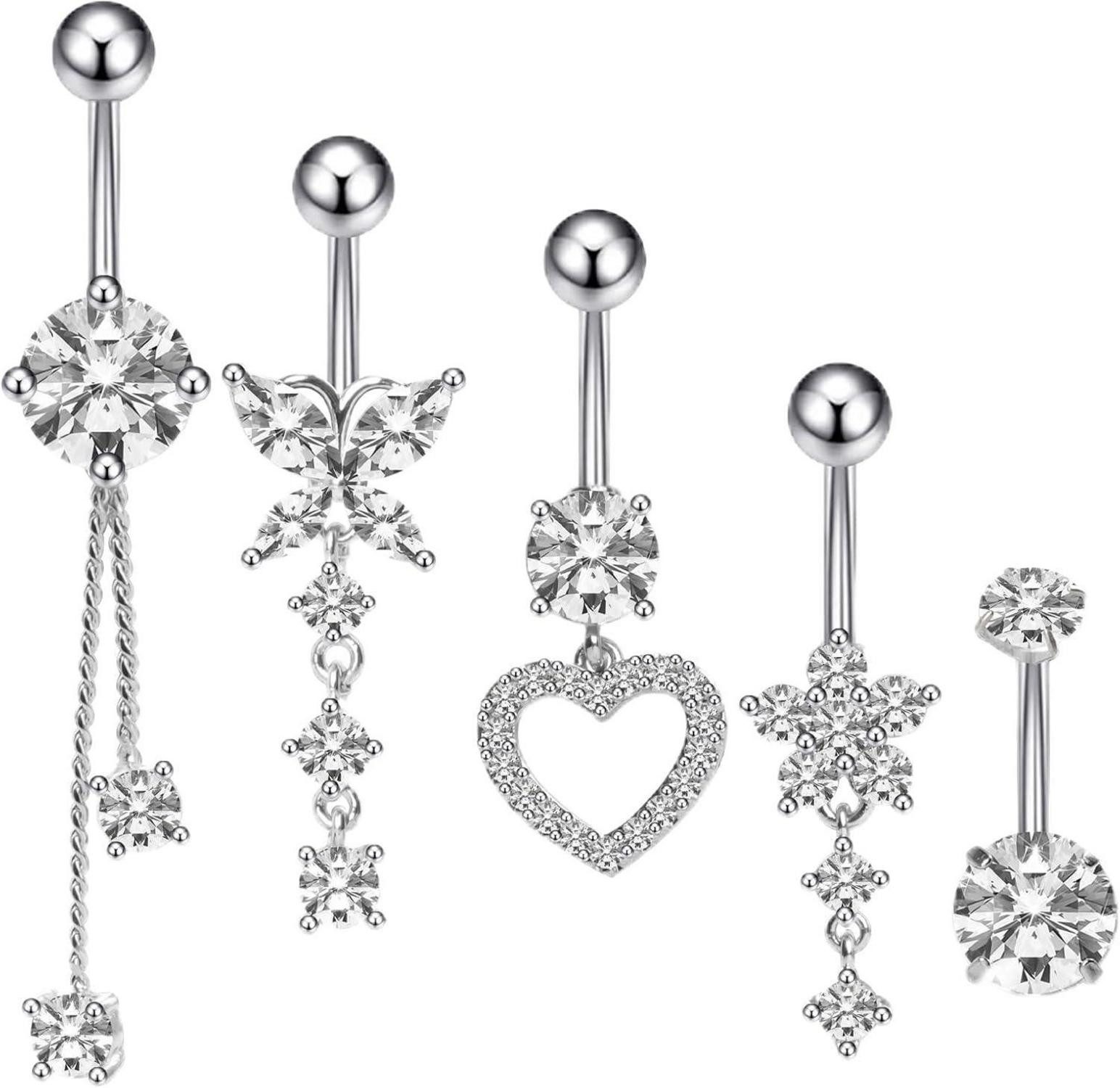 Moosono Bauchnabelpiercing-Set 5er Set Bauchnabelpiercing Chirurgenstahl günstig online kaufen