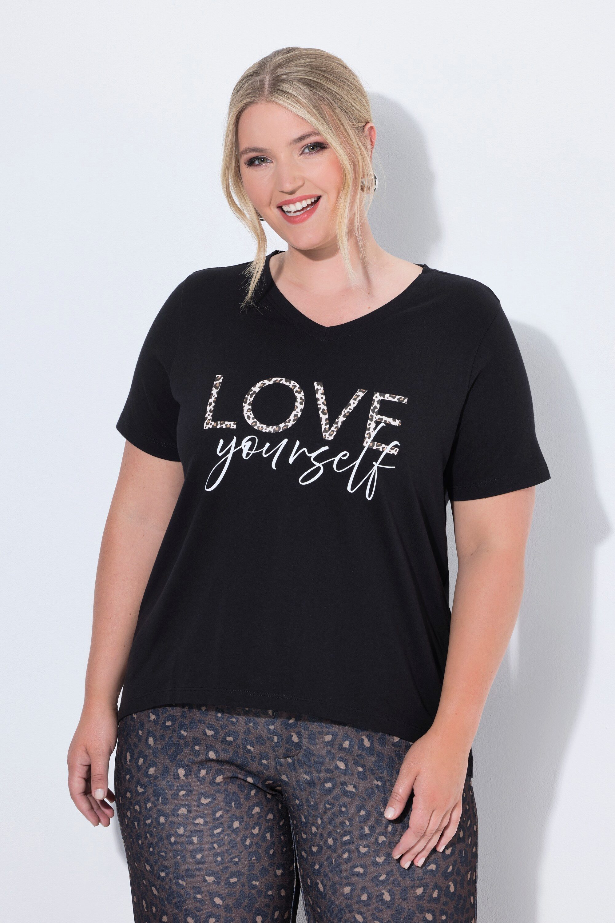 MIAMODA T-Shirt T-Shirt A-Linie Leo-Schriftzug Halbarm