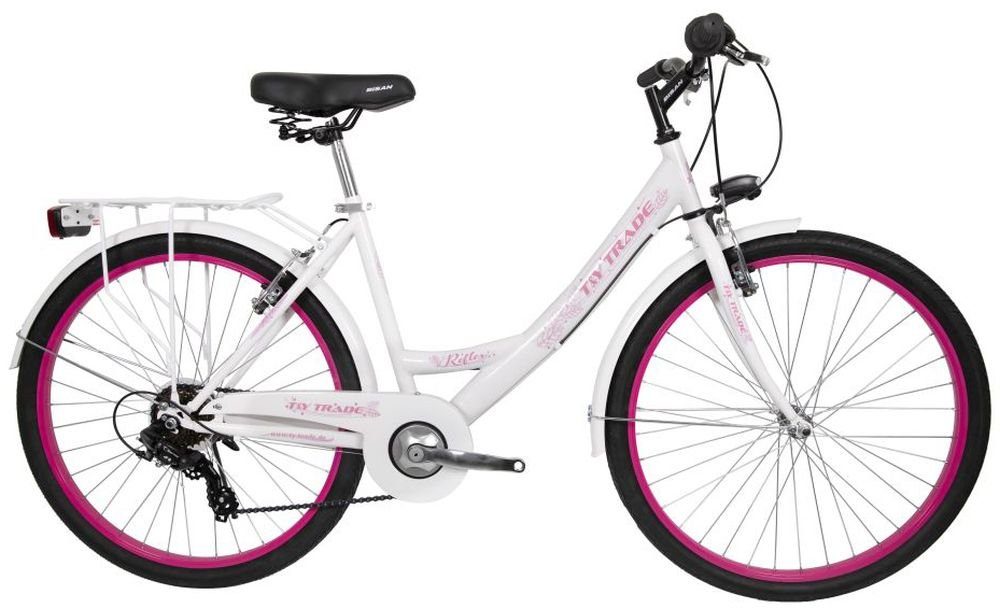 T&Y Trade Cityrad »26 ZOLL KINDER DAMEN MÄDCHEN CITY FAHRRAD MÄDCHENFAHRRAD  CITYFAHRRAD KINDERFAHRRAD DAMENFAHRRAD CITYRAD DAMENRAD MÄDCHENRAD Rad Bike  7 SHIMANO GANG Beleuchtung STVO REFLEX WEIß Rosa«, 7 Gang Shimano,  Kettenschaltung, Gepäckträger,