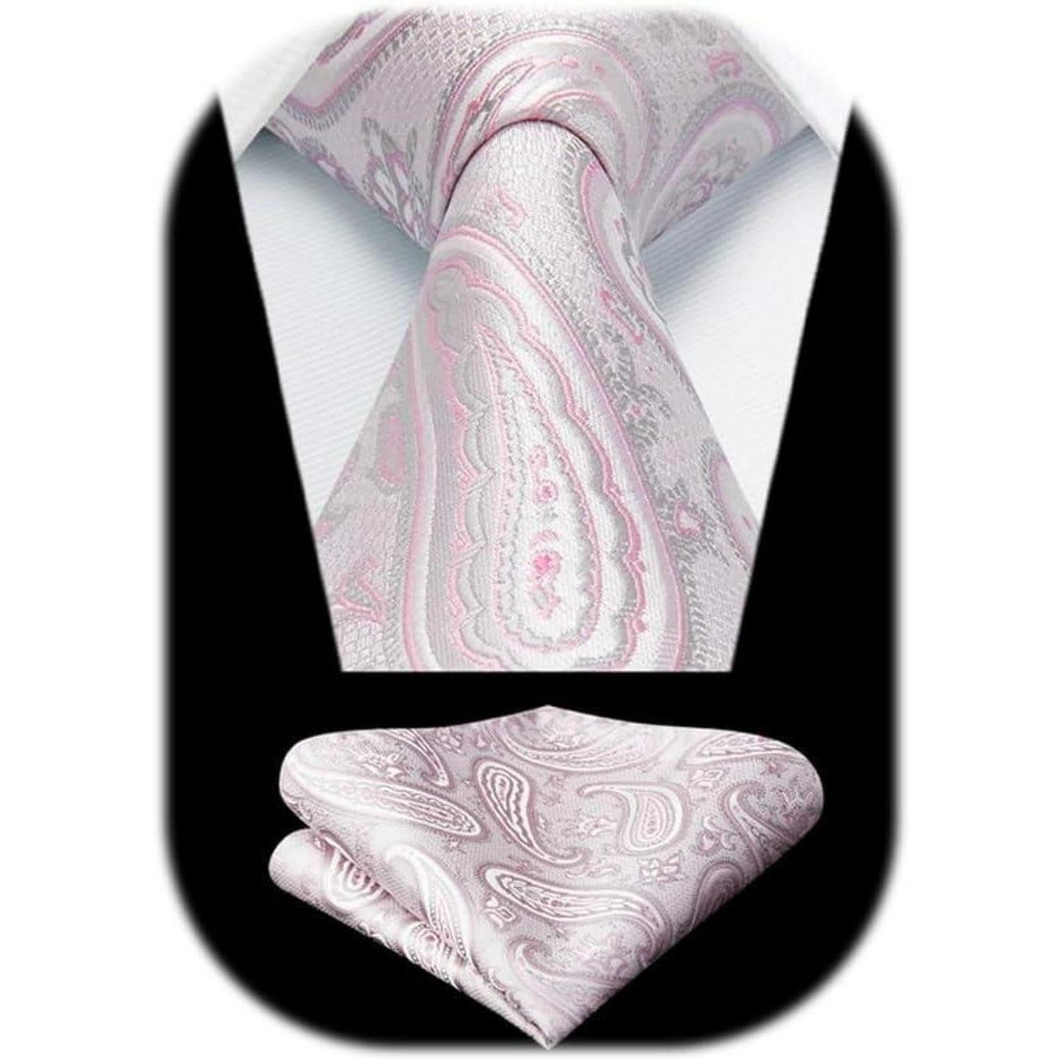 LuxusKollektion Krawatte Krawatte Herren Paisley Einstecktuch Hochzeit Partei Set C1 Hellrosa