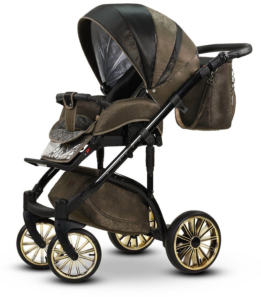 babies-on-wheels Kombi-Kinderwagen 2 in 1 in Lux Farben - Braun-Dekor-Gold - 11 Vip Kinderwagen-Set 16 Teile