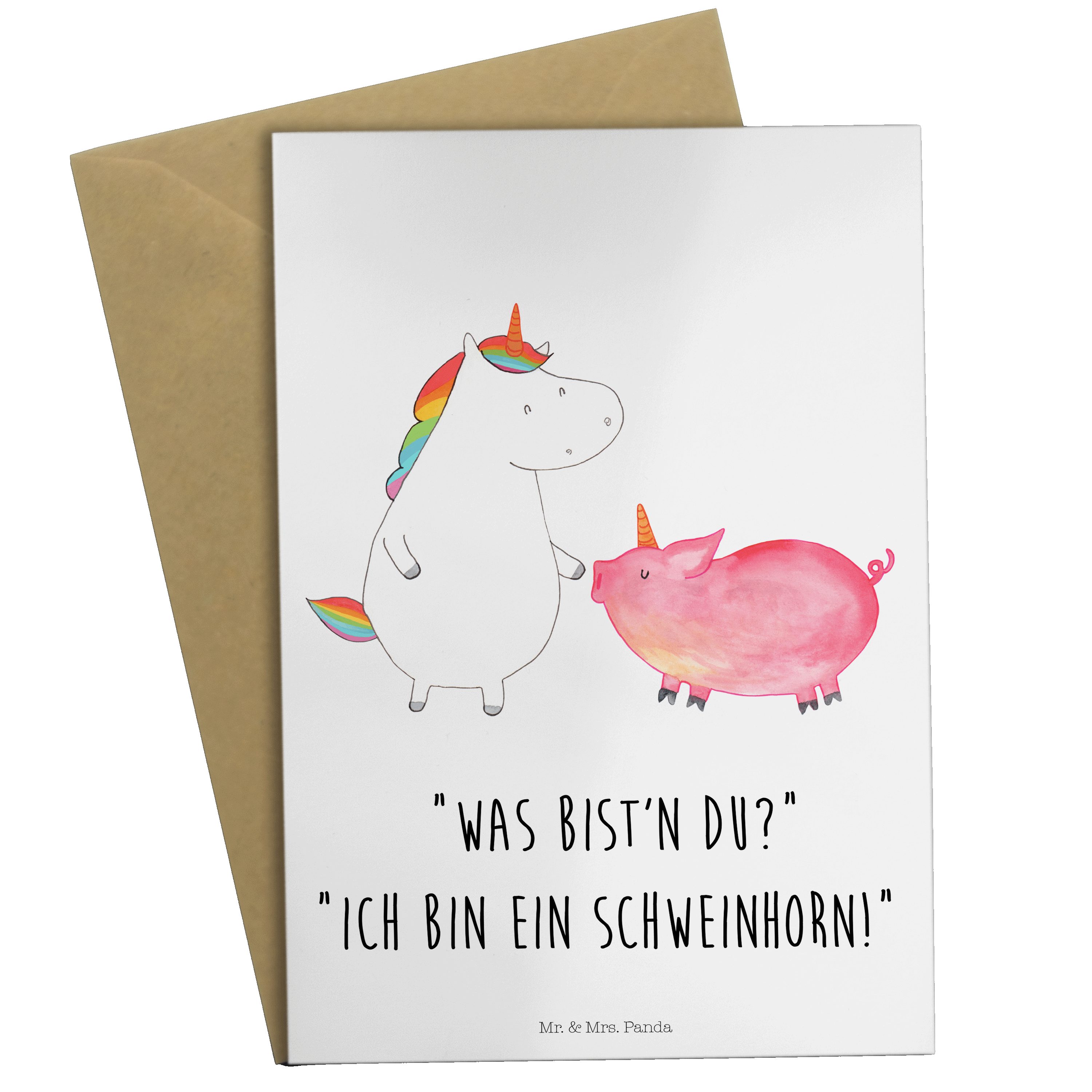 Mr. & Mrs. Panda Grußkarte Einhorn + Schweinhorn - Weiß - Geschenk, Klappkarte, Einhorn Deko, Gl