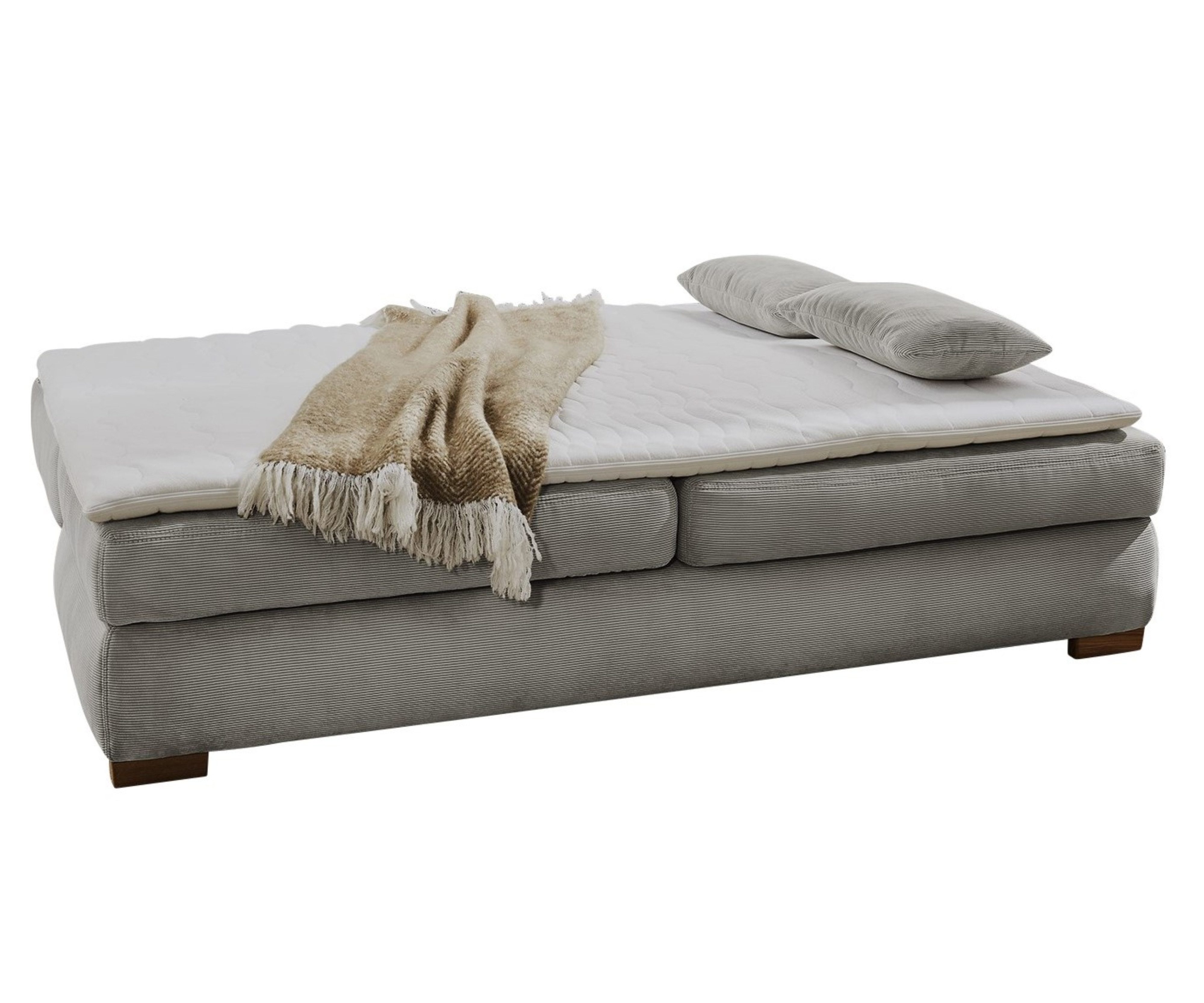 luma-home Schlafsofa 15152, Dauerschläfer mit Bettkasten B201/T110/H88 cm, Liegefläche 160x200 cm, Federkern, Wellenunterfederung, separater Topper, Feincord Hellgrau