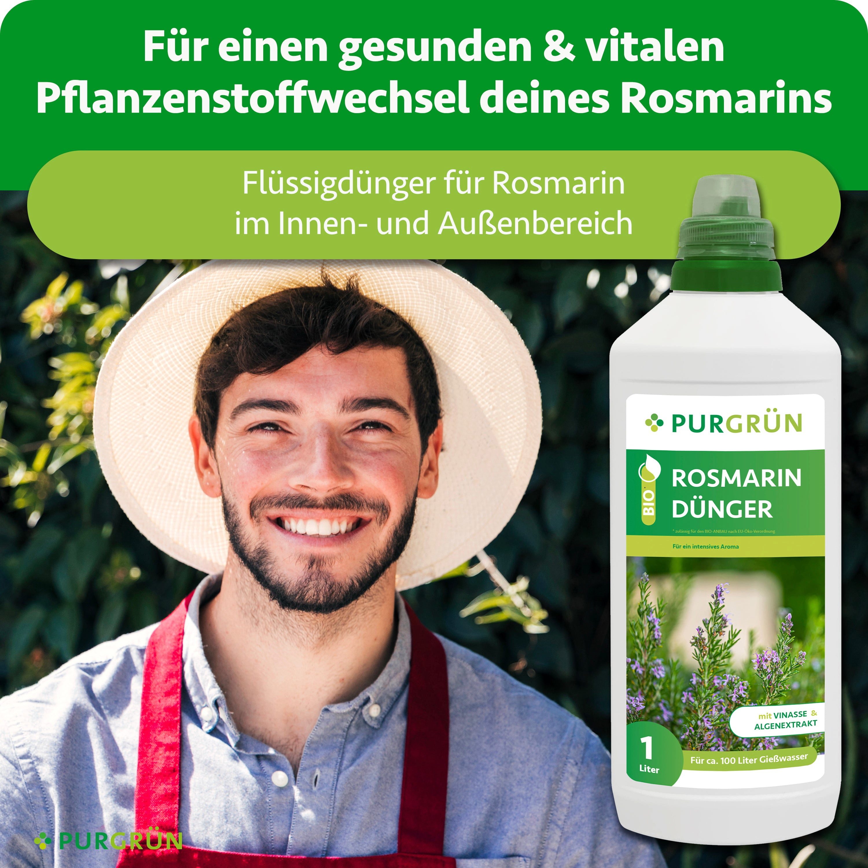 Purgrün Kräuterdünger Bio Rosmarin Dünger, NPK 4+1+7, Algenextrakt, 1 Liter, Flüssigdünger, 1-St., 1 Liter