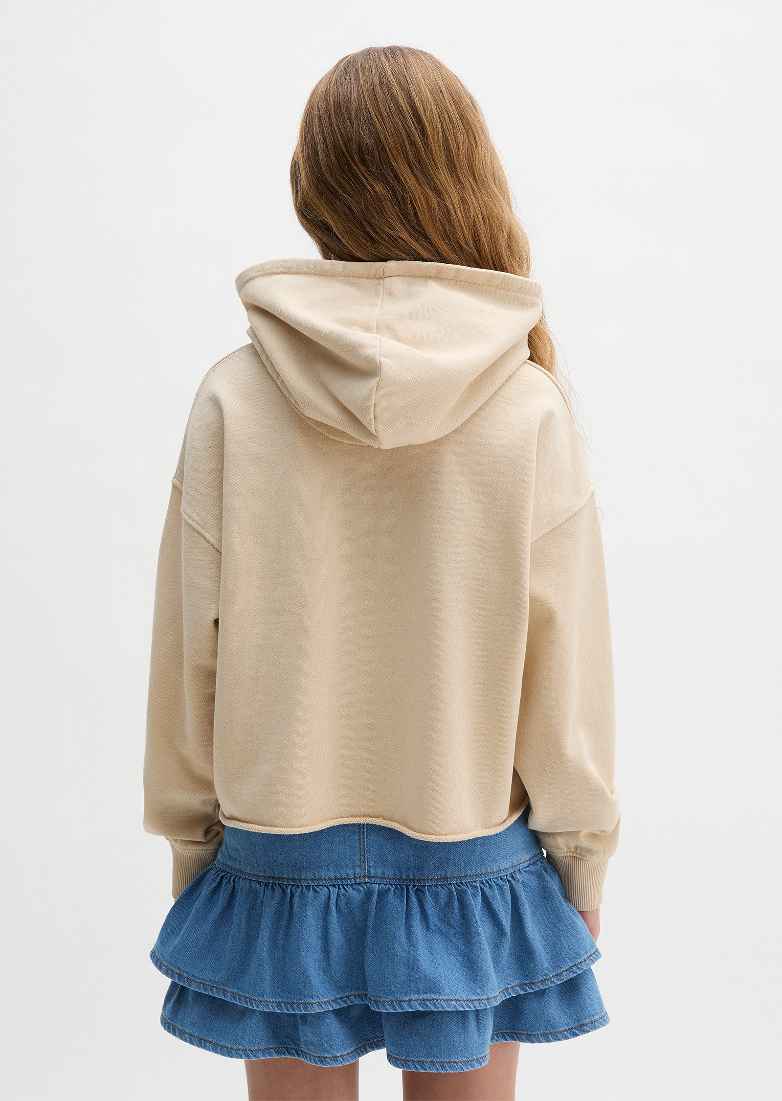 Marc O'Polo Kapuzensweatshirt für Mädchen, verkürzte Länge mit Rollkante, lockere Passform