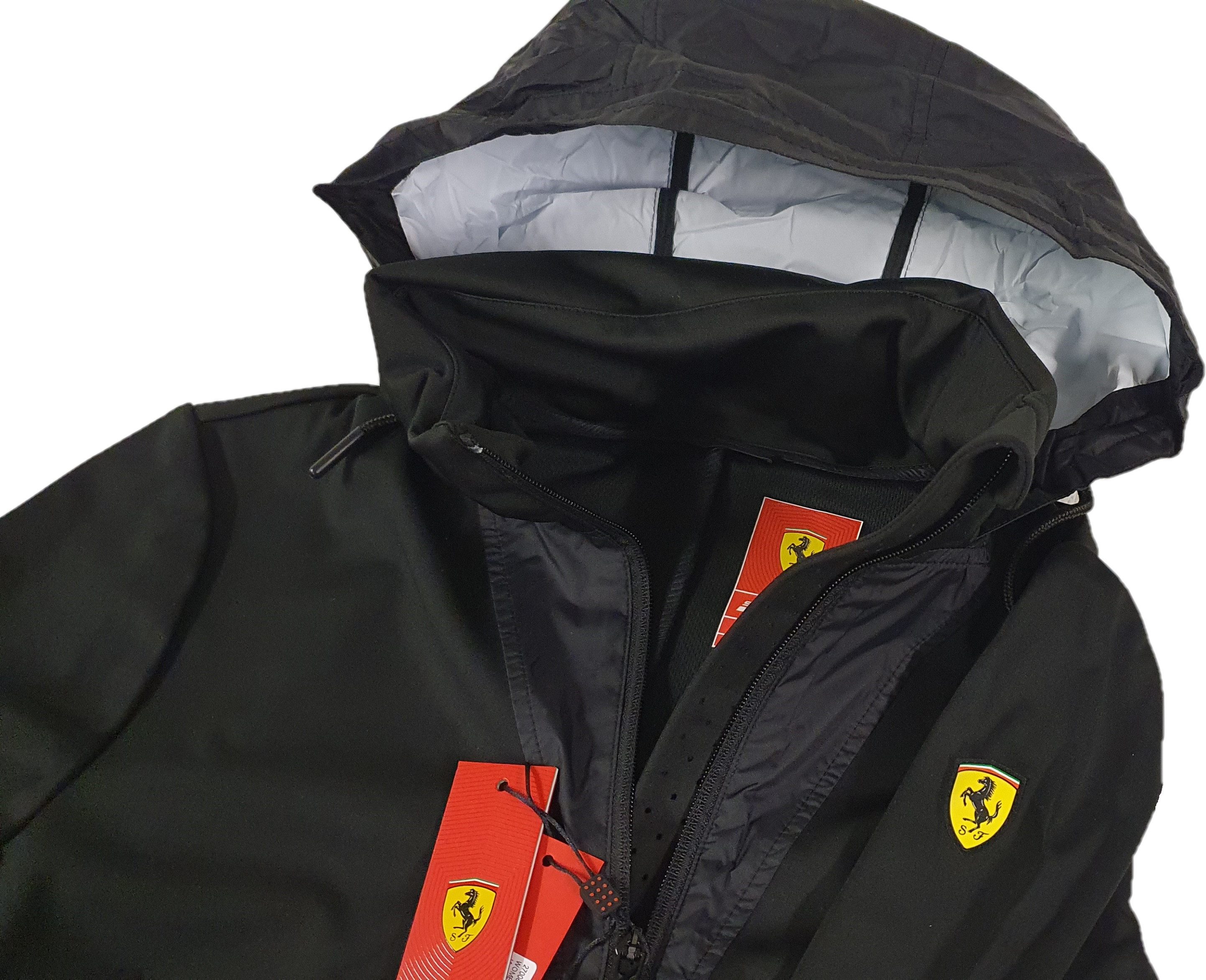 Ferrari Softshelljacke official Damen Hooded Jacke Sportjacke BLK 42674 mit Kapuze im Kragen Kapuze in Stehkragen
