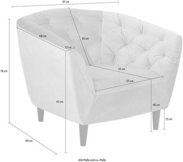 ACTONA GROUP Loungesessel Ria Armlehnstuhl, Polstersessel, Einzelsofa, Relaxsessel, 1-Sitzer, Samtstoff, Massivholz-Beine, Taschenfederkern, Tufting