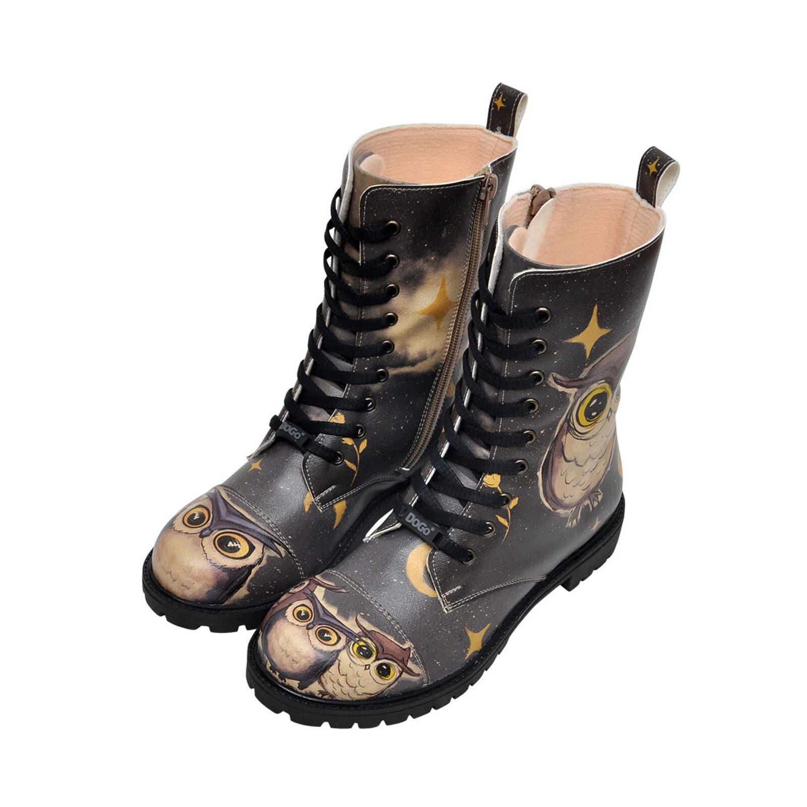 DOGO Zipsy High-Top Boots Owls Family Damen Stiefeletten Schnürboots Handge günstig online kaufen