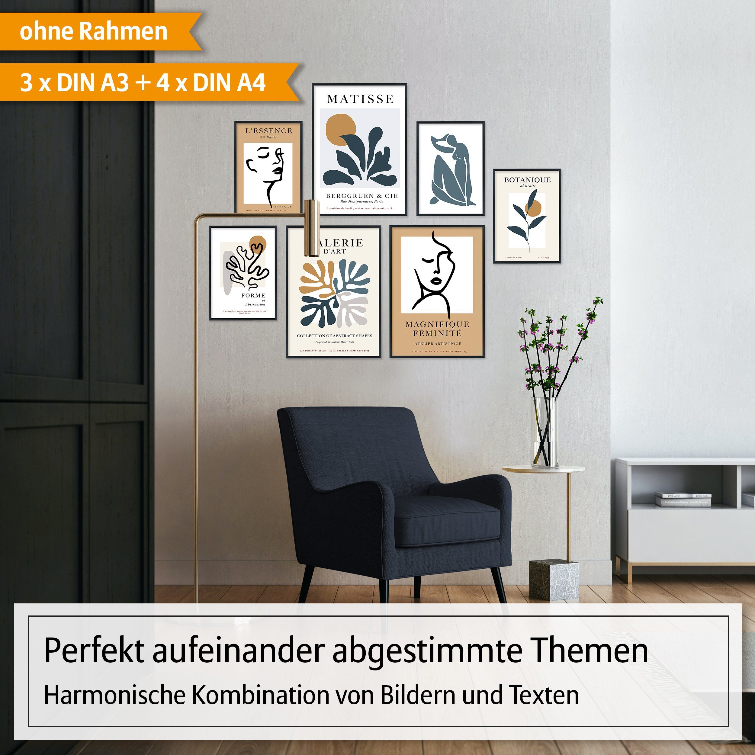 Hyggelig Home Poster Abstrakt, Premium Poster Set OHNE & MIT Rahmen - 7 Wan günstig online kaufen