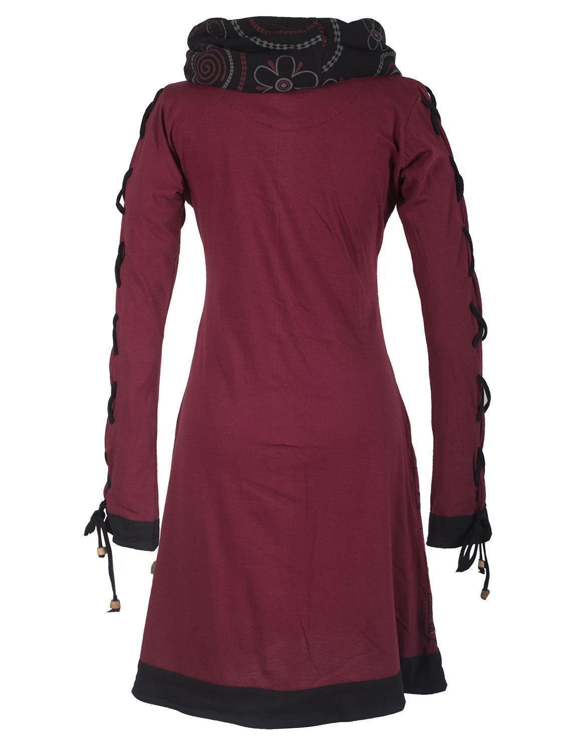 Vishes Midikleid Bedrucktes Blumen Kleid mit Schalkragen - Schnüren Ethno, günstig online kaufen