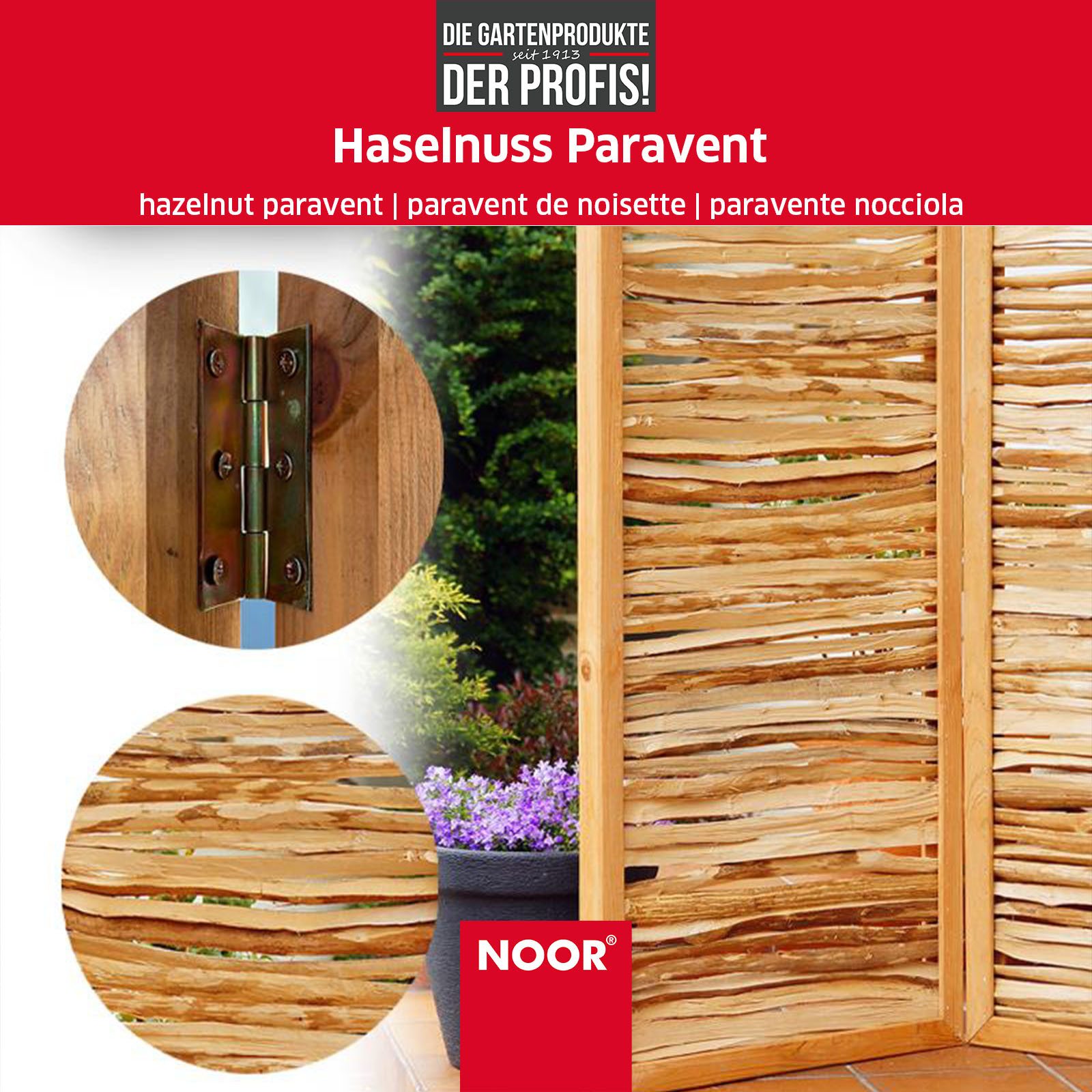 NOOR Paravent Haselnuss - klappbar - Sichtschutz-Module (3 St), aus Naturmaterialien - Sichtschutz für Garten, Terrasse und Balkon
