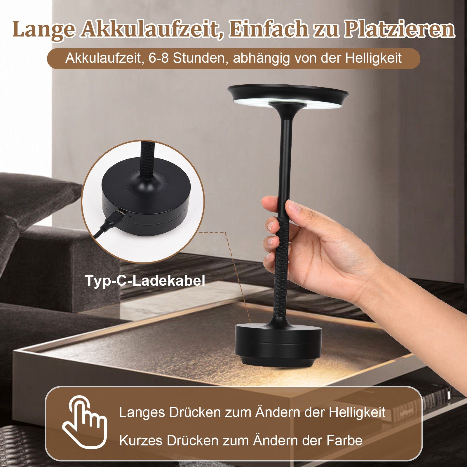 Rosnek LED Tischleuchte Tischlampe Kabellose Dimmbar Leseleuchte, USB Aufla günstig online kaufen
