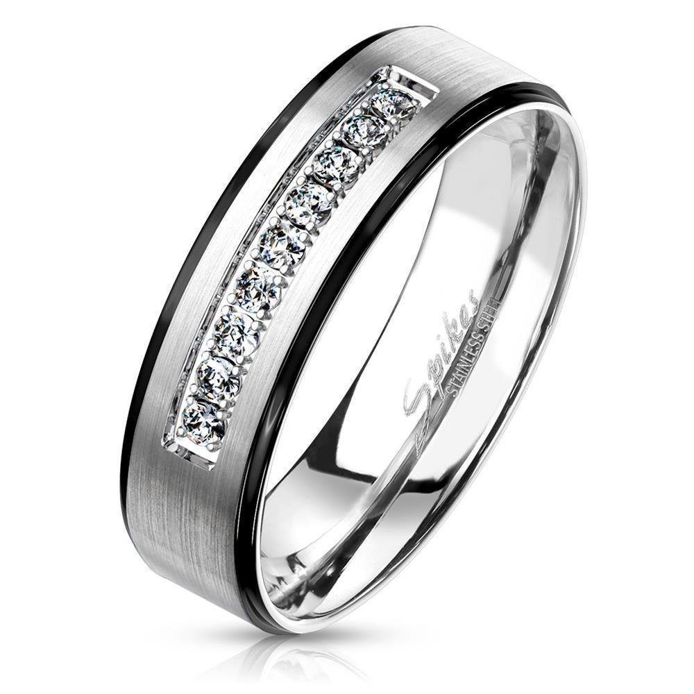 BUNGSA Partnerring Ring Paare Silber schwarzen Kristallen 1-tlg), Edelsta Außenringen Damen Herren aus (Ring, und mit